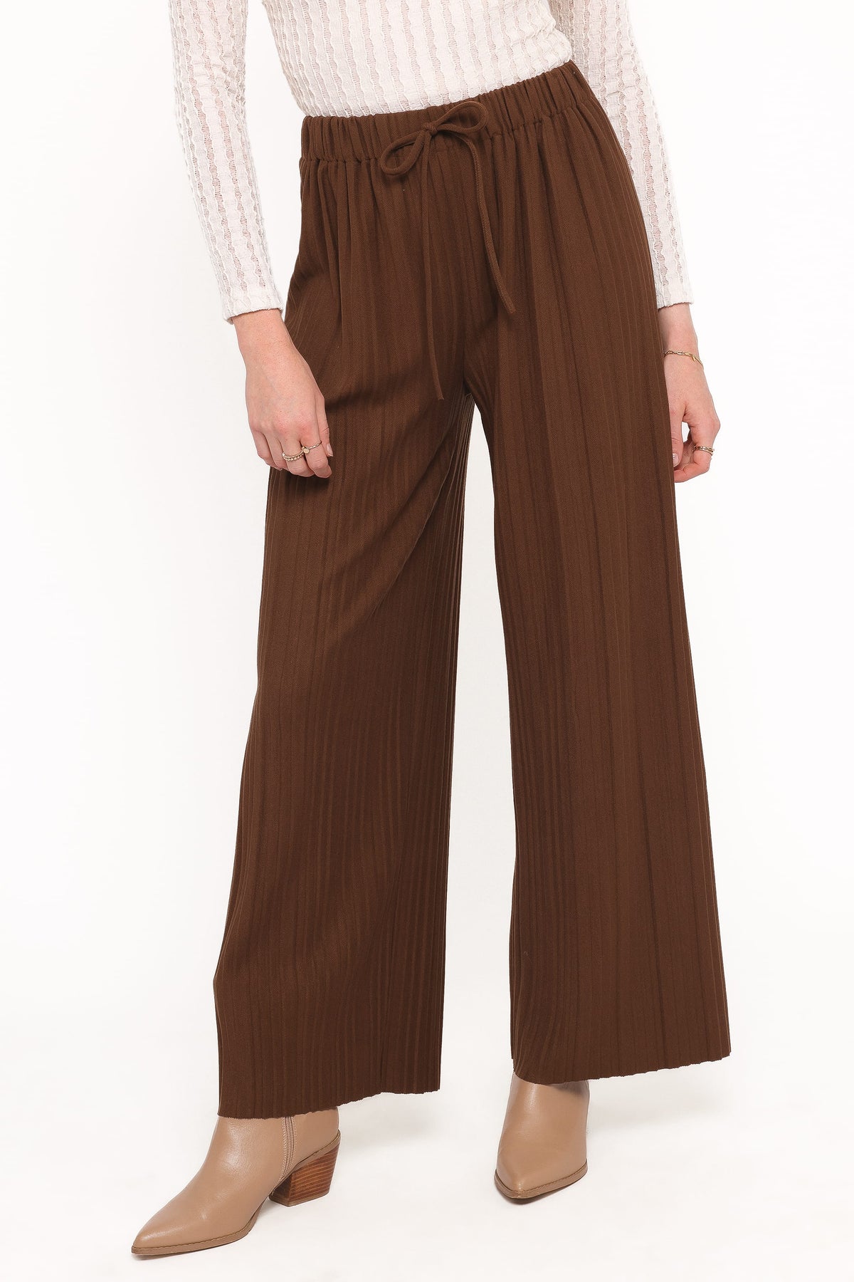Davis Pleated Knit Pant in Brown – view 1 of 6