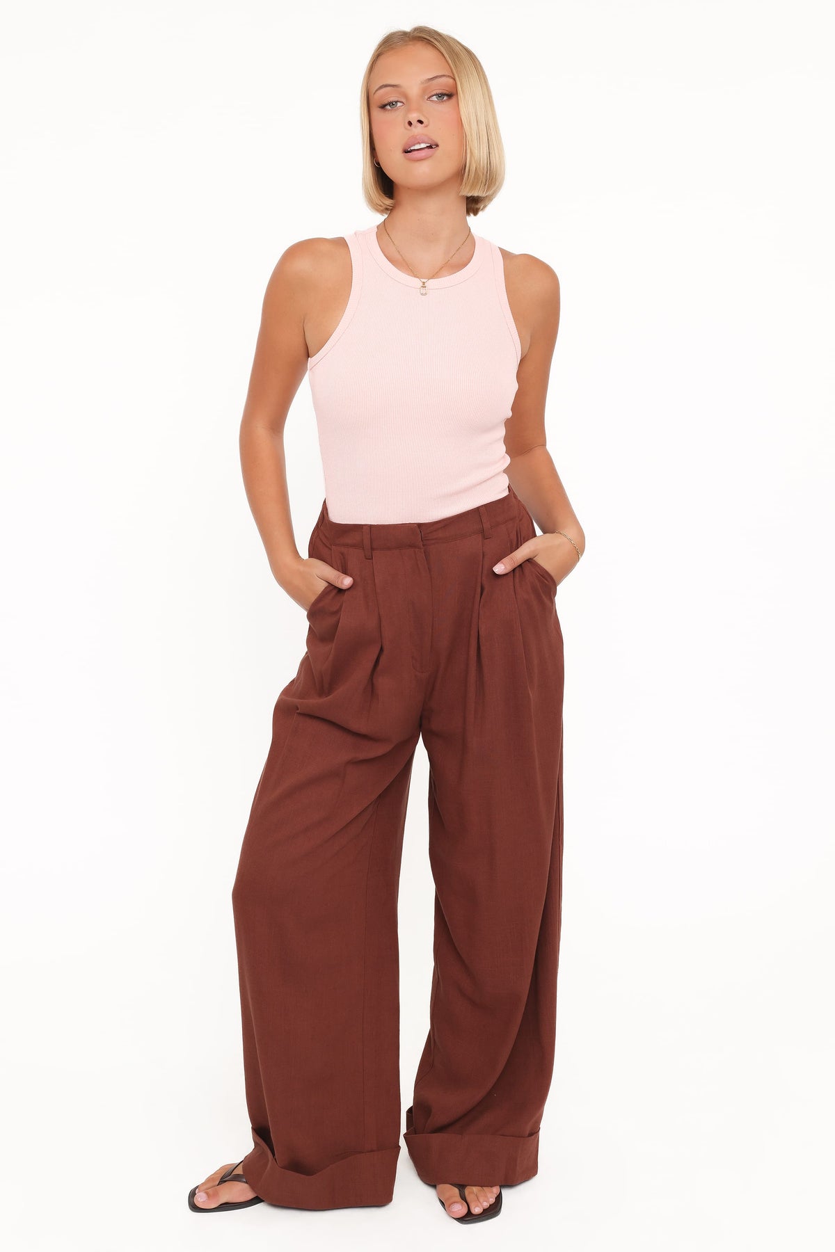 Elinor Cuffed Linen Pant in Brown – view 2 of 7