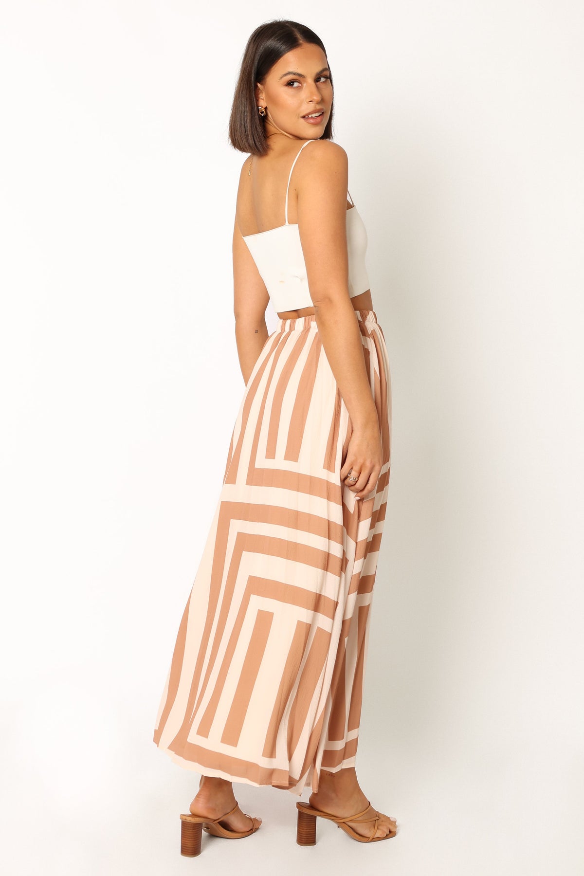 Elke Pleat Midi Skirt in Tan – view 3 of 9