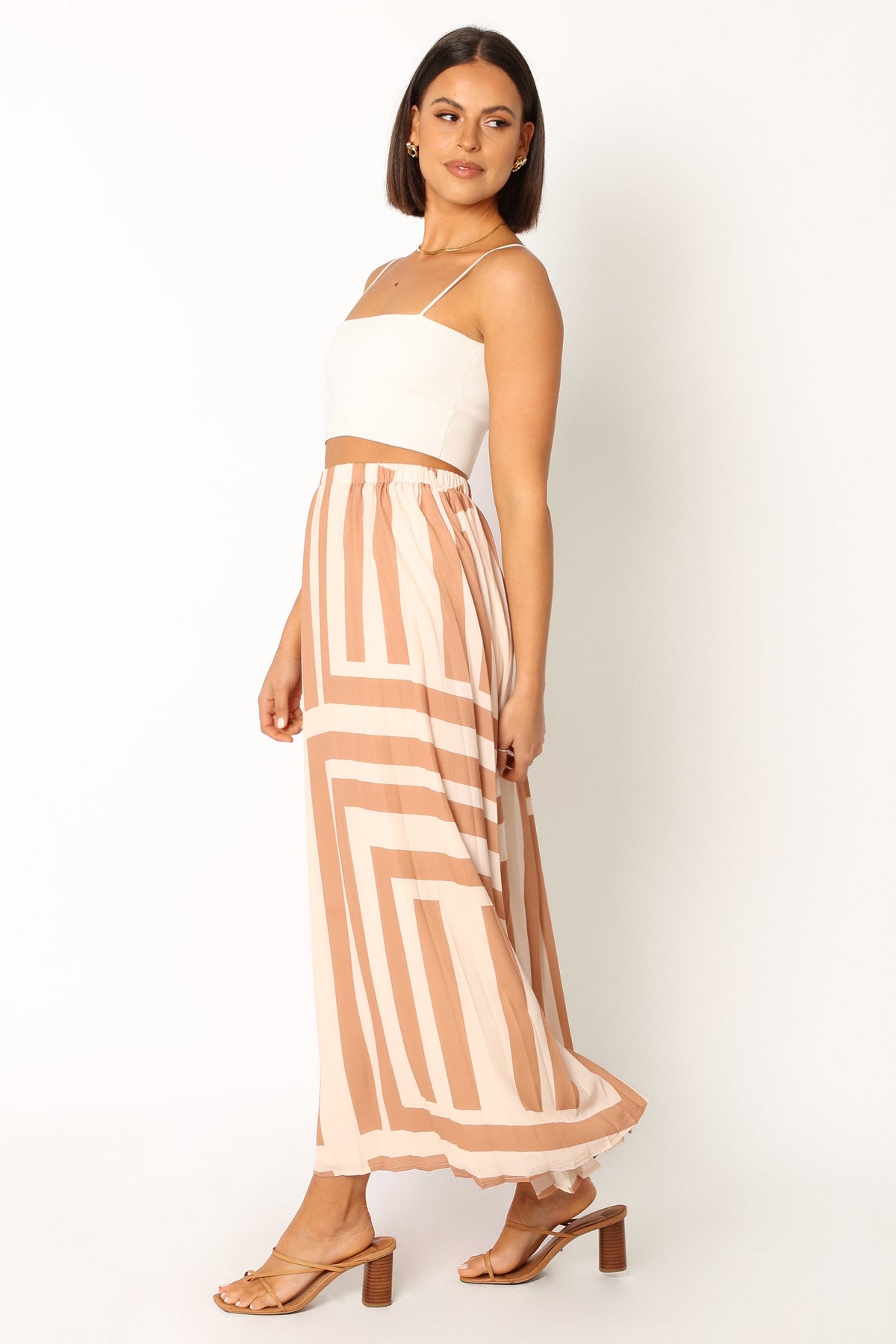 Elke Pleat Midi Skirt in Tan – view 7 of 9