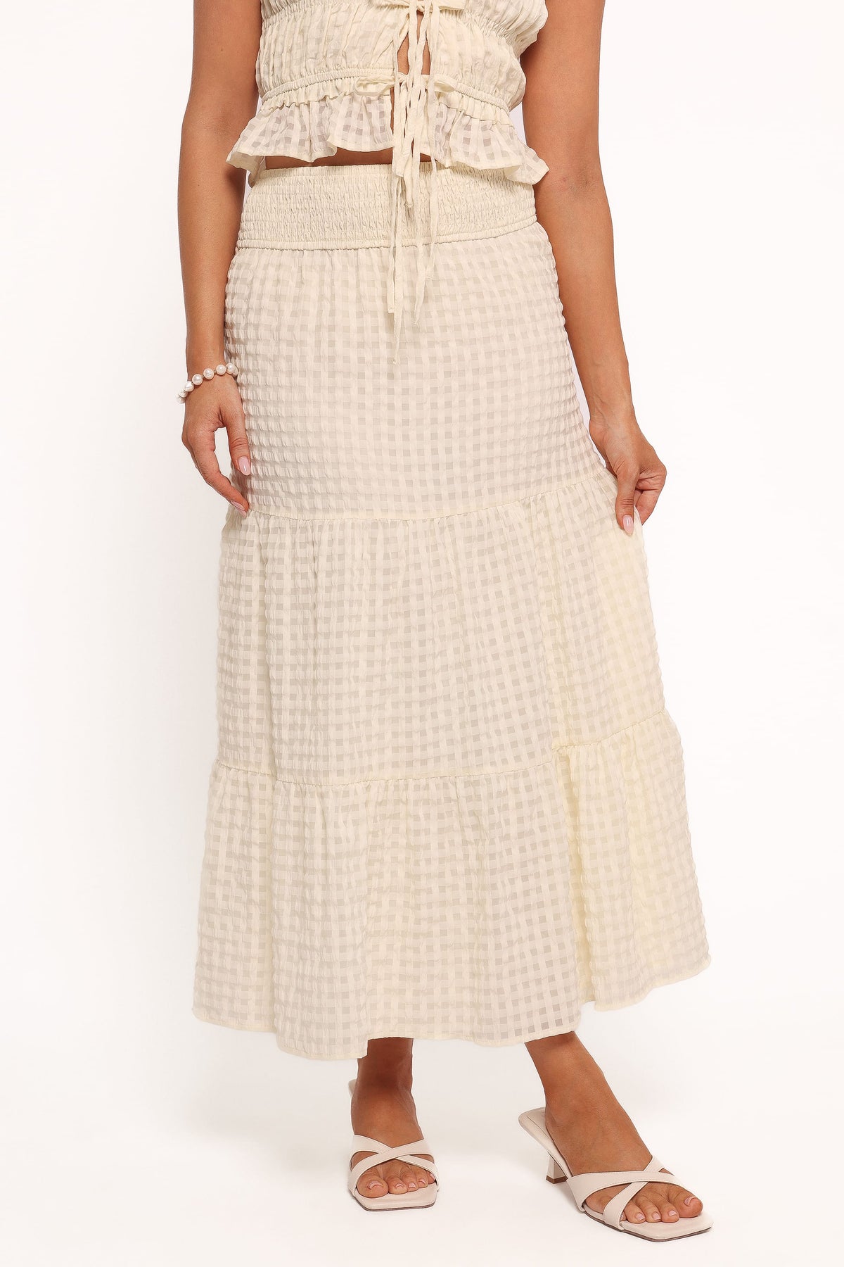 Farica Gingham Midi Skirt in Cream – view 2 of 6
