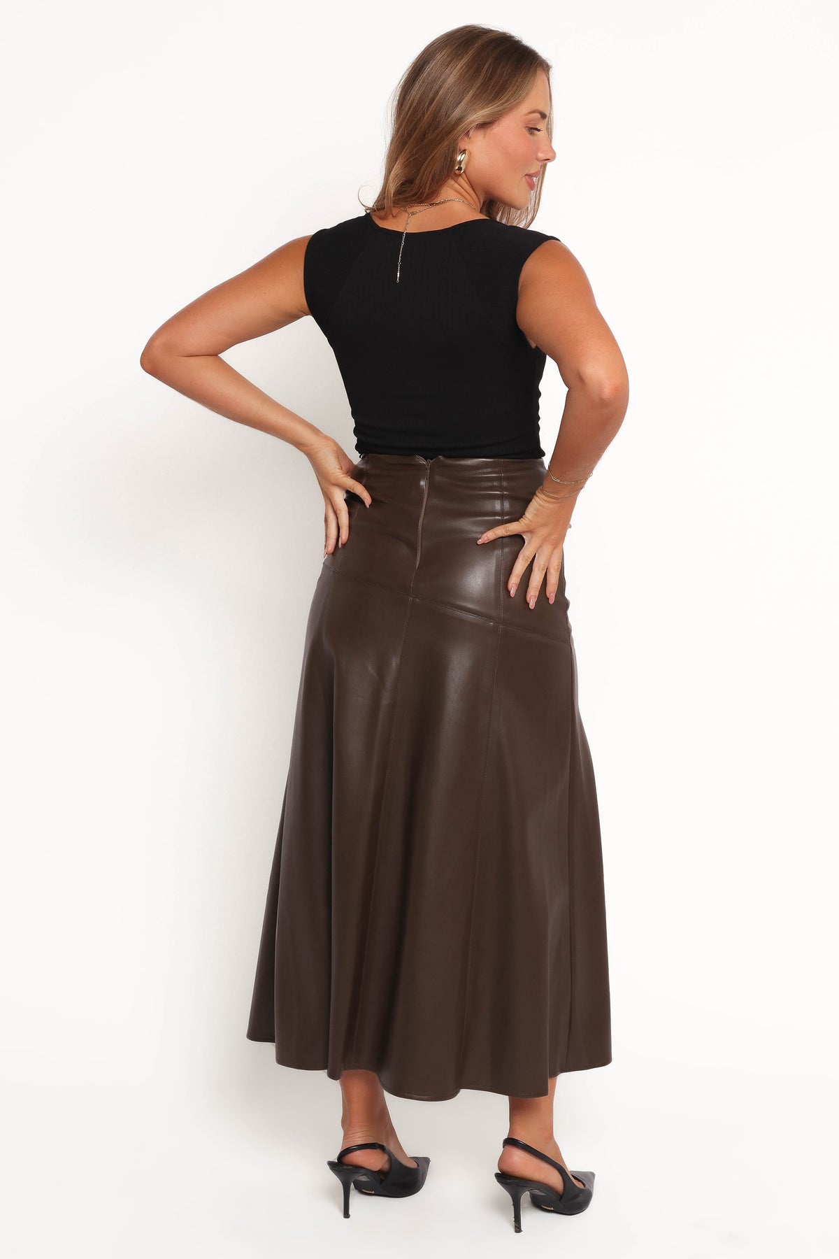 Haelee Faux Leather Skirt in Brown – view 4 of 6