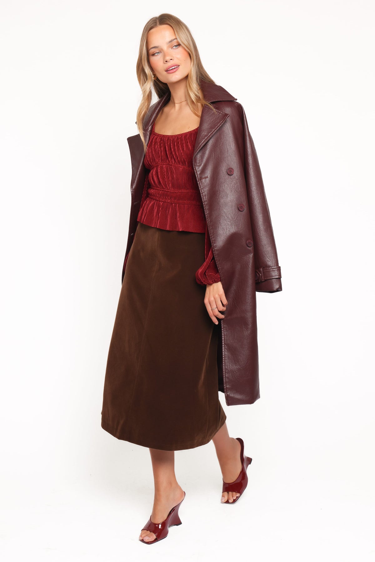 Halina Velvet Midi Skirt in Chocolate – view 3 of 6