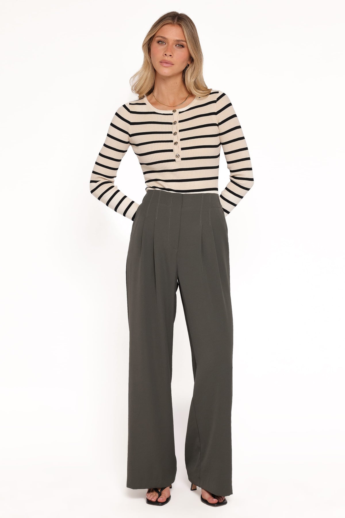 Hayden Pleated Wide Leg Pant in Dark Olive – view 1 of 5