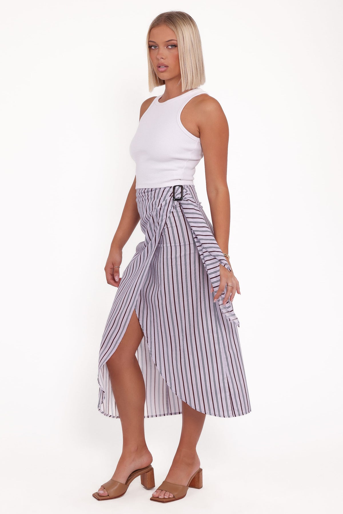 Jacey Wrap Midi Skirt in Midnight Stripe – view 3 of 5