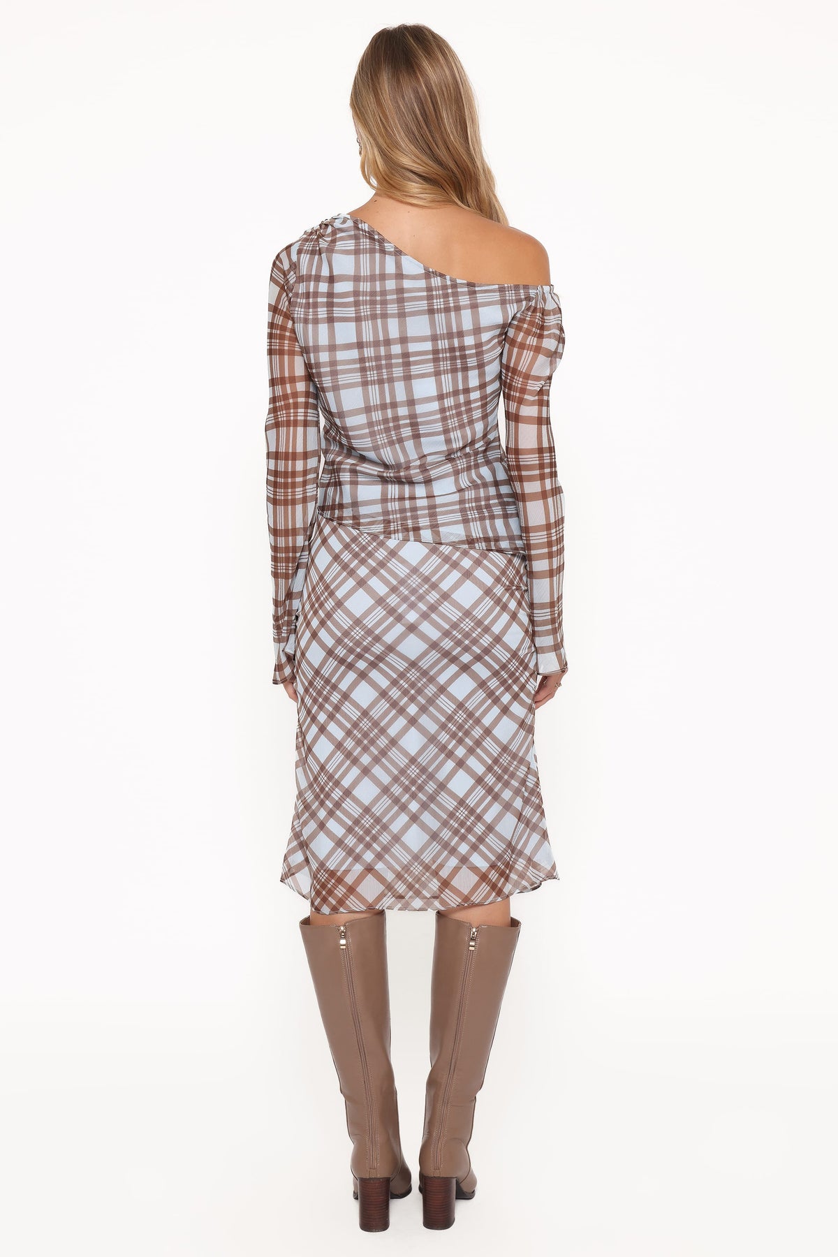 Josiana Pencil Skirt in Blue/Brown Plaid – view 5 of 9