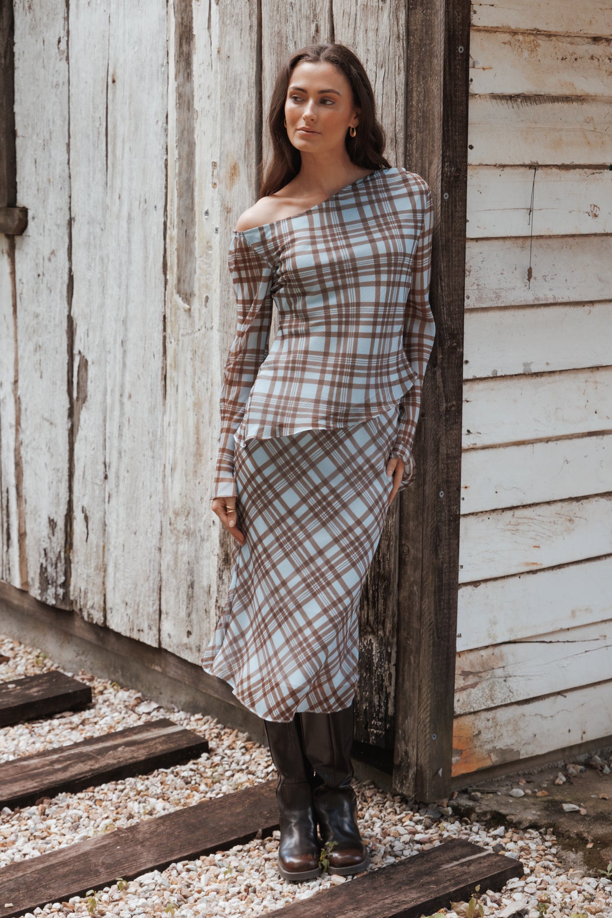 Josiana Pencil Skirt in Blue/Brown Plaid – view 9 of 9