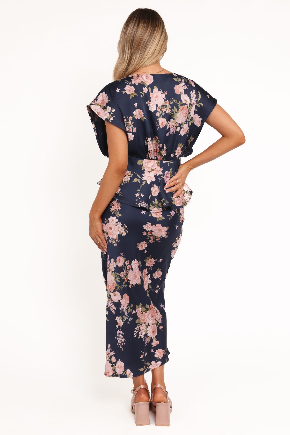 Kenna Satin Midi Skirt in Navy Floral – view 5 of 7