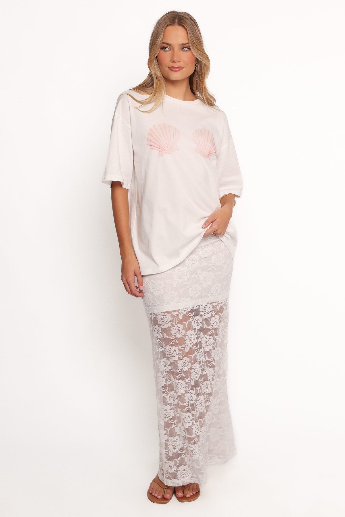 Laken Sheer Lace Maxi Skirt in White – view 1 of 5