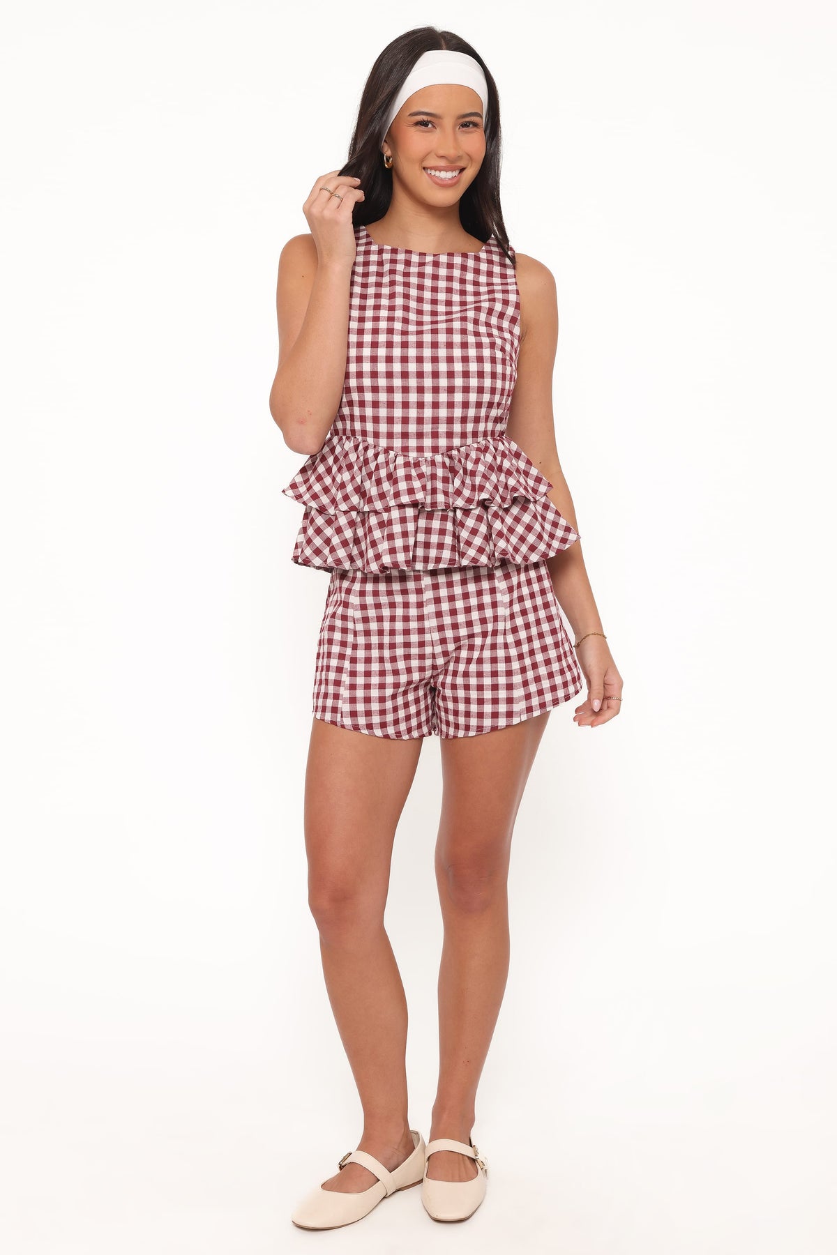 Landon Fitted Shorts in Burgundy Gingham – view 2 of 10