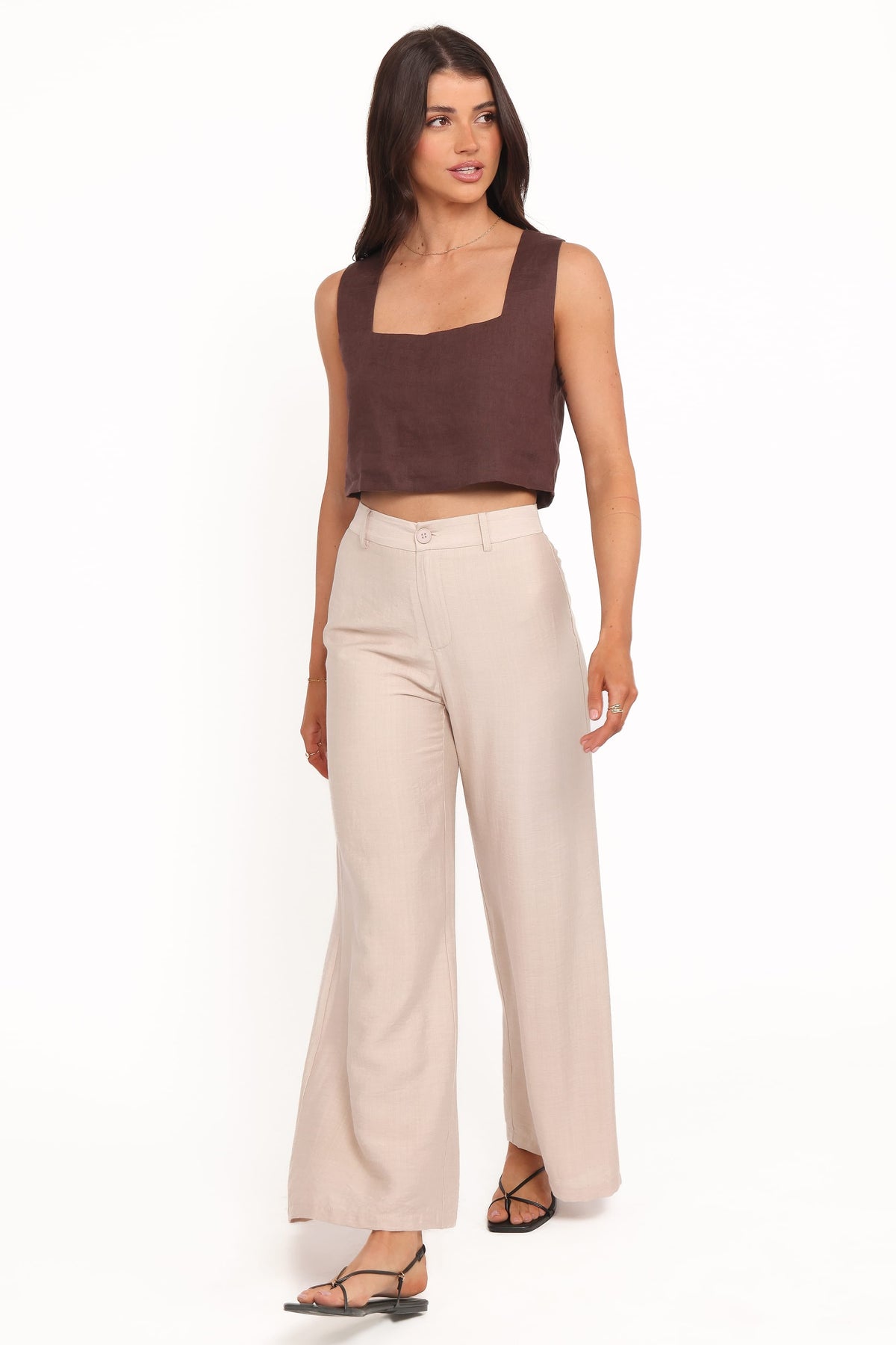 Lauren Wide Leg Pant in Beige – view 1 of 6