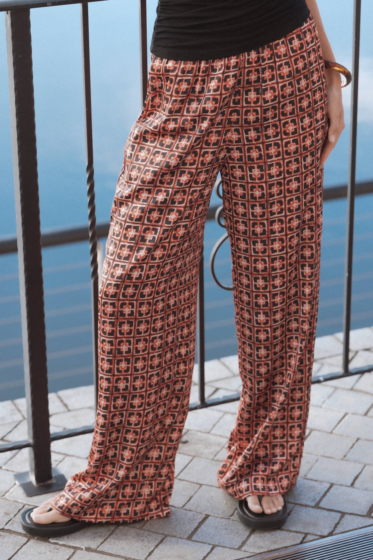 Lexi Elastic Waist Pant in Red Geometric – view 1 of 8