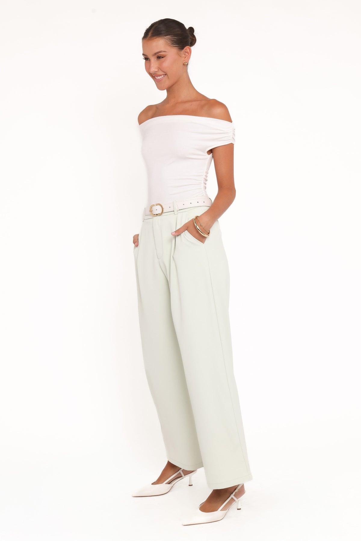 Lia Wide Leg Pant in Sage Green – view 3 of 5