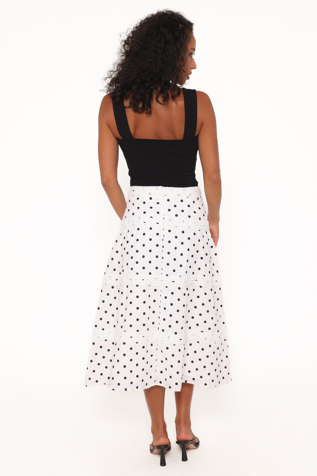 Lucia Tiered Midi Skirt in White Polka Dot – view 4 of 7