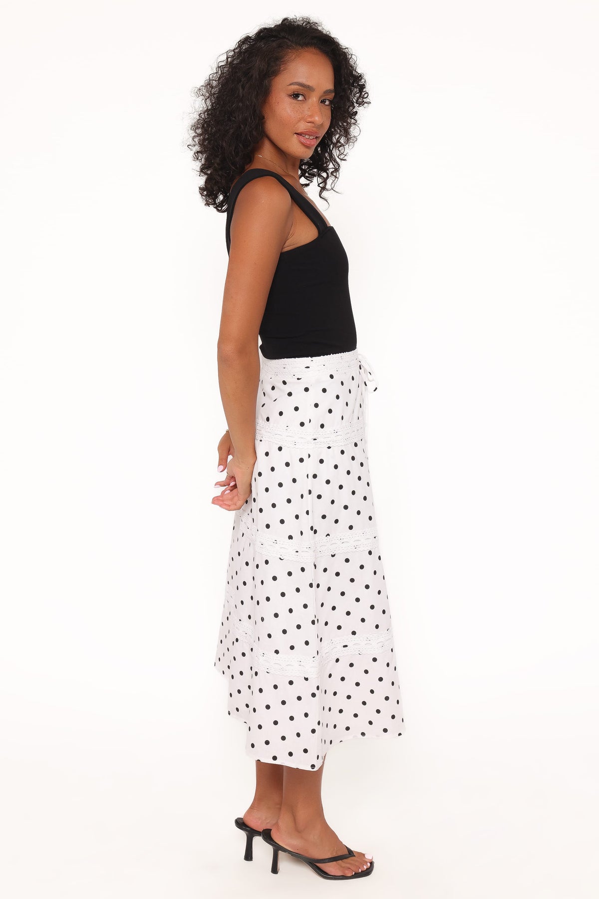 Lucia Tiered Midi Skirt in White Polka Dot – view 3 of 7