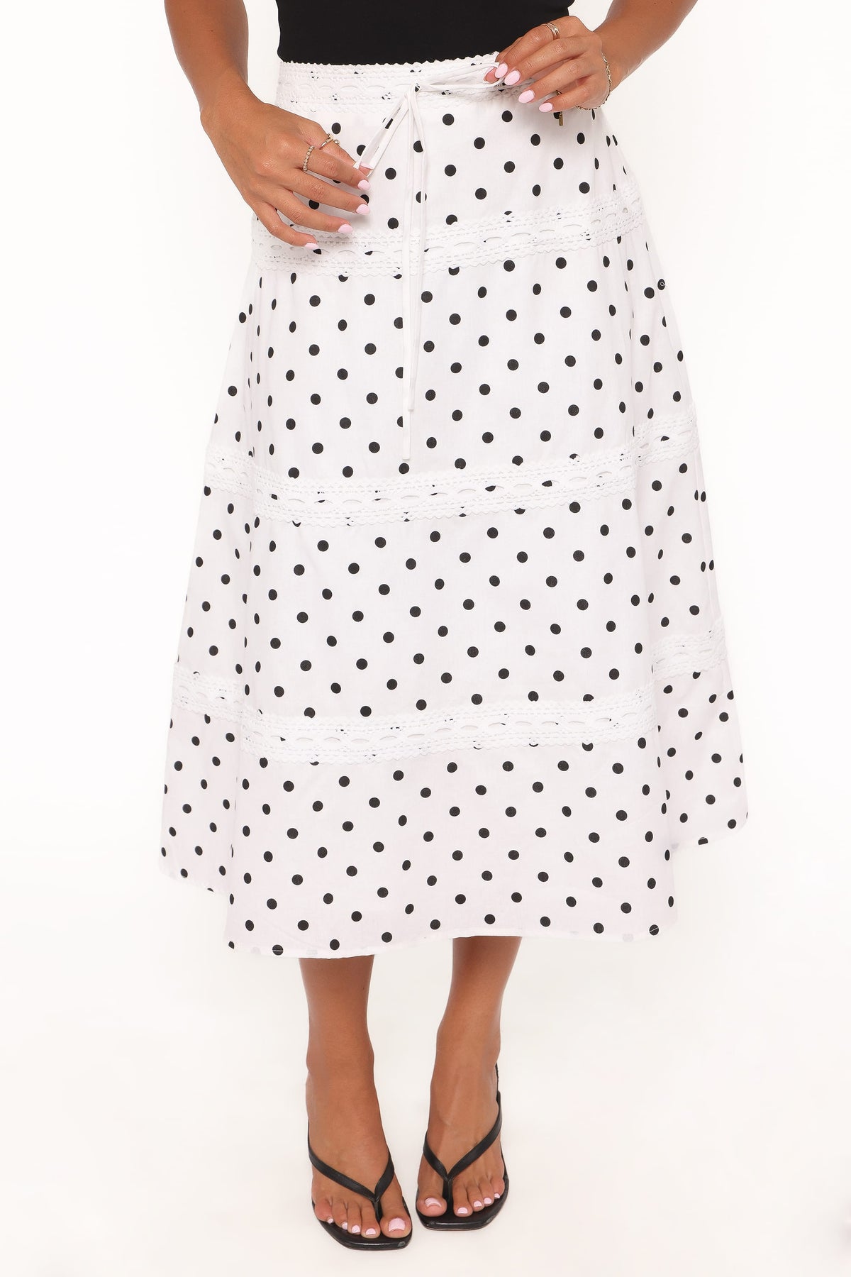 Lucia Tiered Midi Skirt in White Polka Dot – view 2 of 7