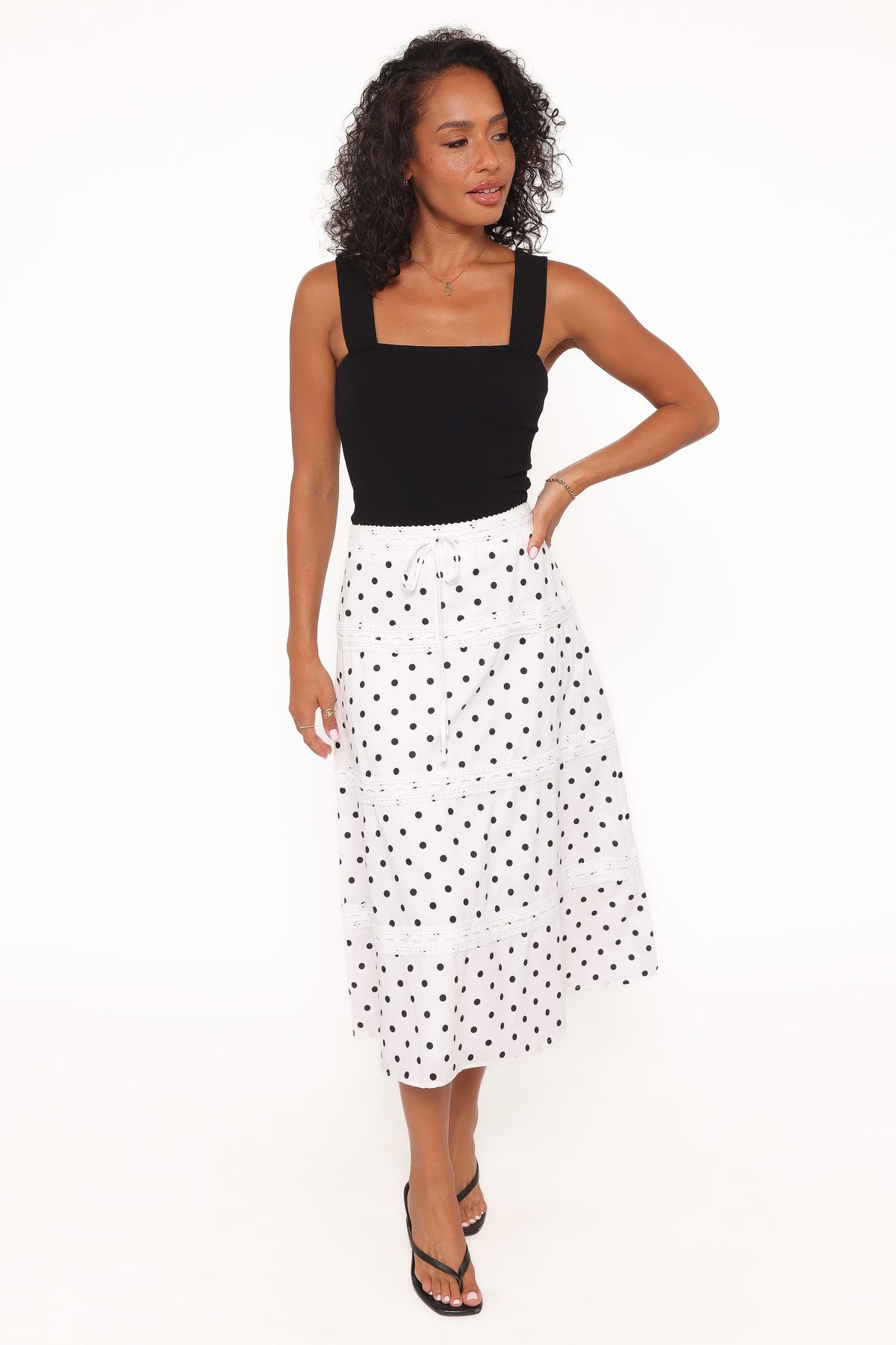 Lucia Tiered Midi Skirt in White Polka Dot – view 1 of 7