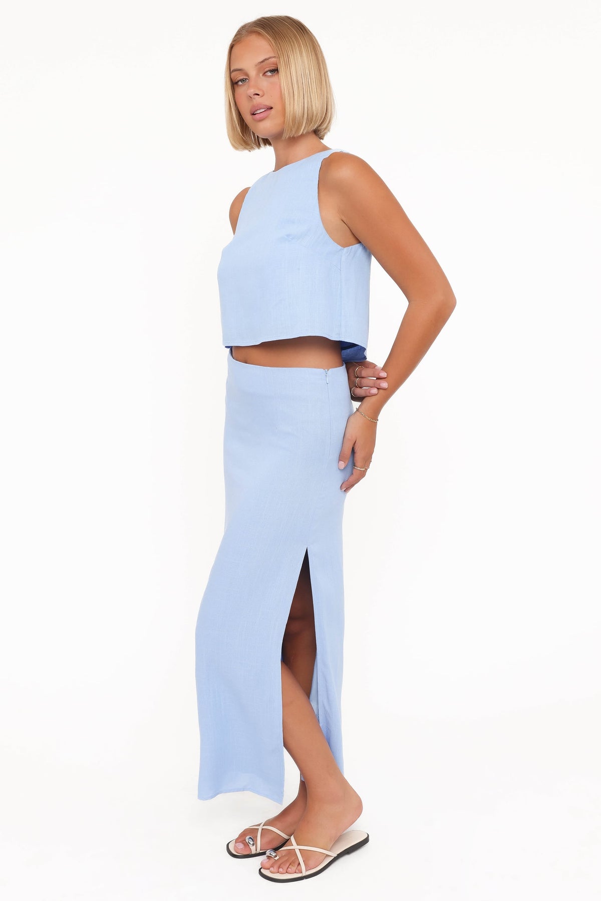 Madison Linen Column Skirt in Blue – view 4 of 7