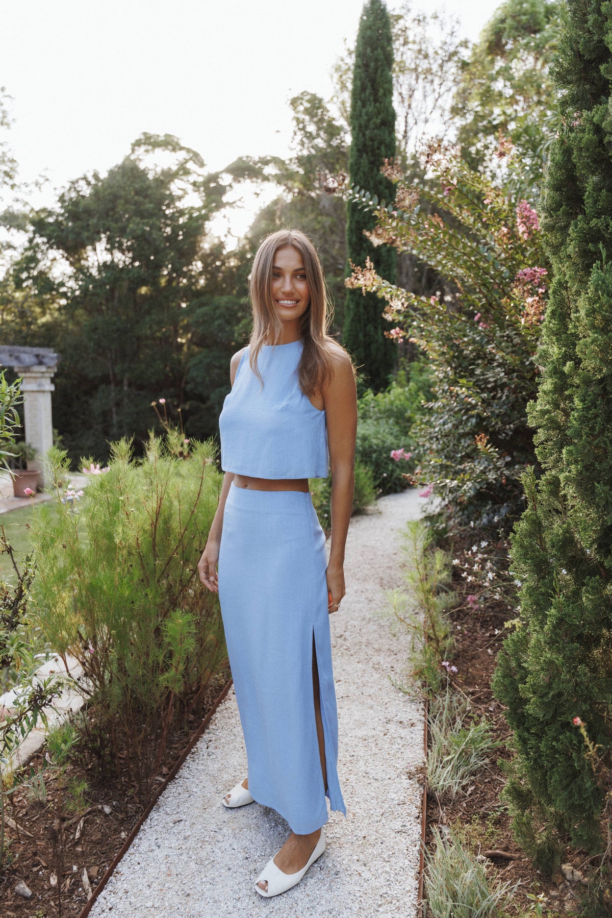 Madison Linen Column Skirt in Blue – view 7 of 7