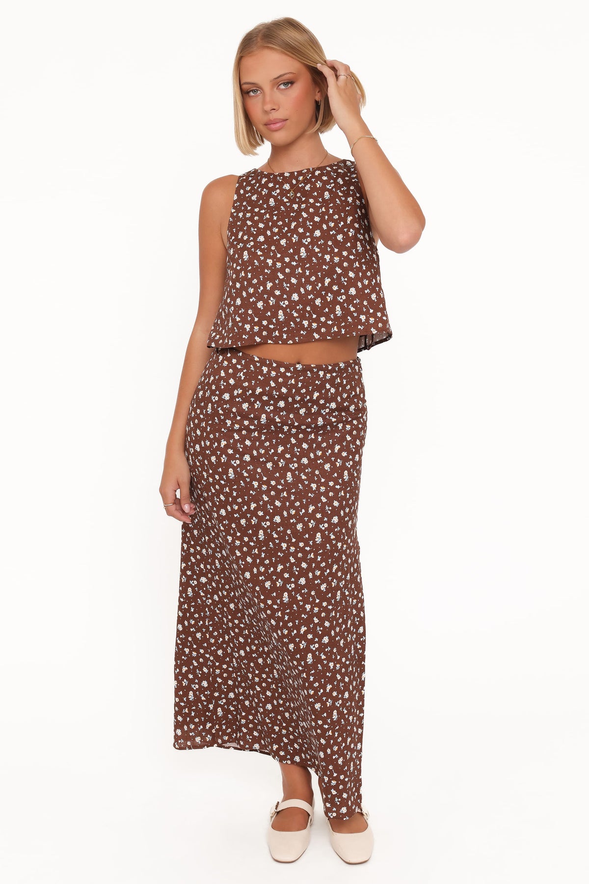 Madison Linen Column Skirt in Brown Floral – view 6 of 8