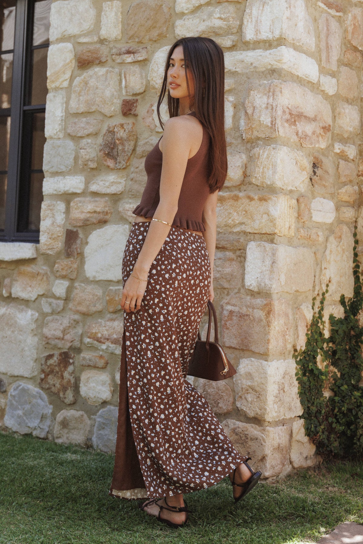 Madison Linen Column Skirt in Brown Floral – view 8 of 8