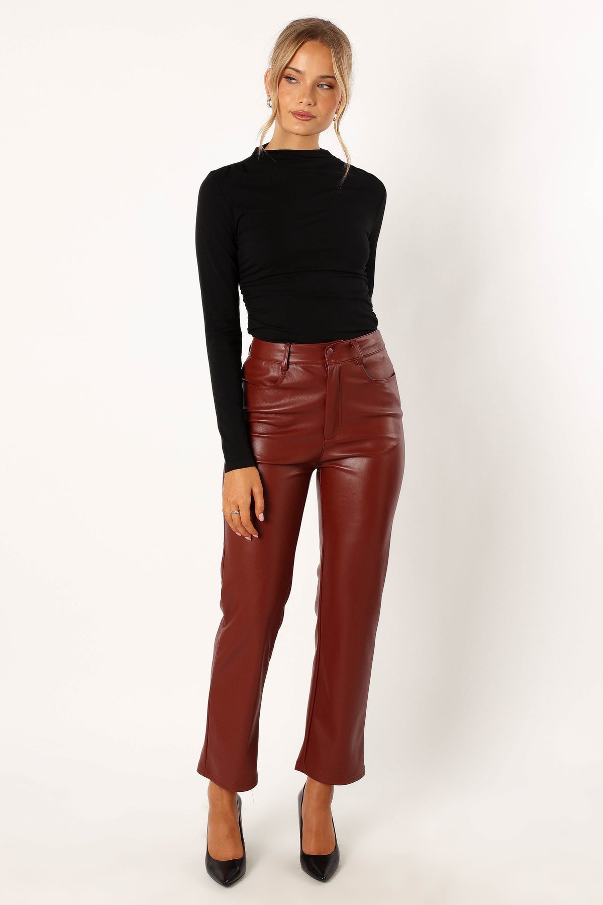 Maverick Vegan Leather Pants in Merlot – view 1 of 6