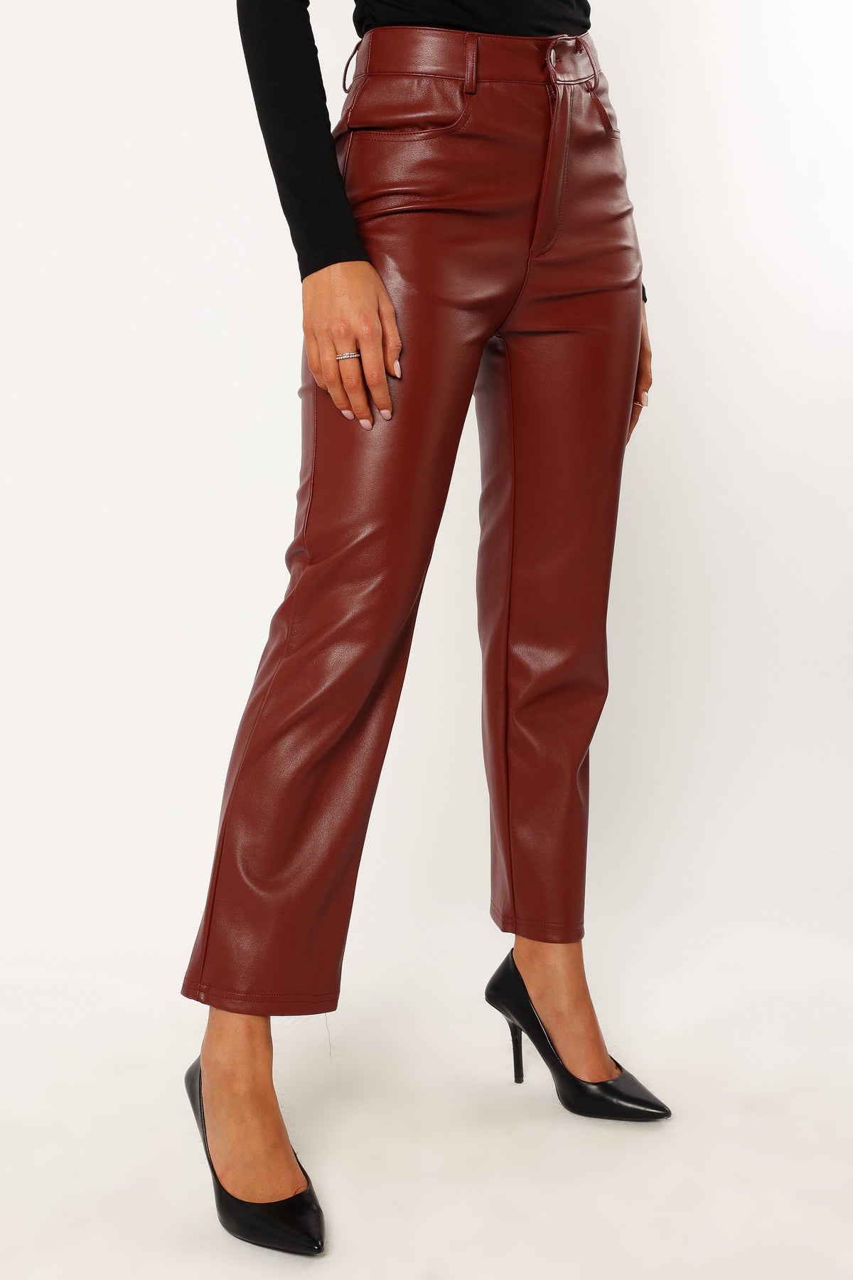 Maverick Vegan Leather Pants in Merlot – view 5 of 6
