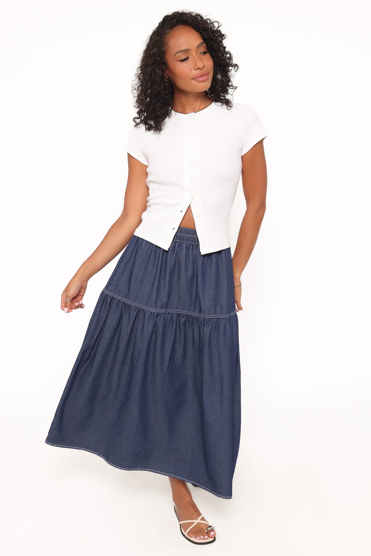 Meadow Midi Denim Skirt in Dark Wash – view 4 of 8
