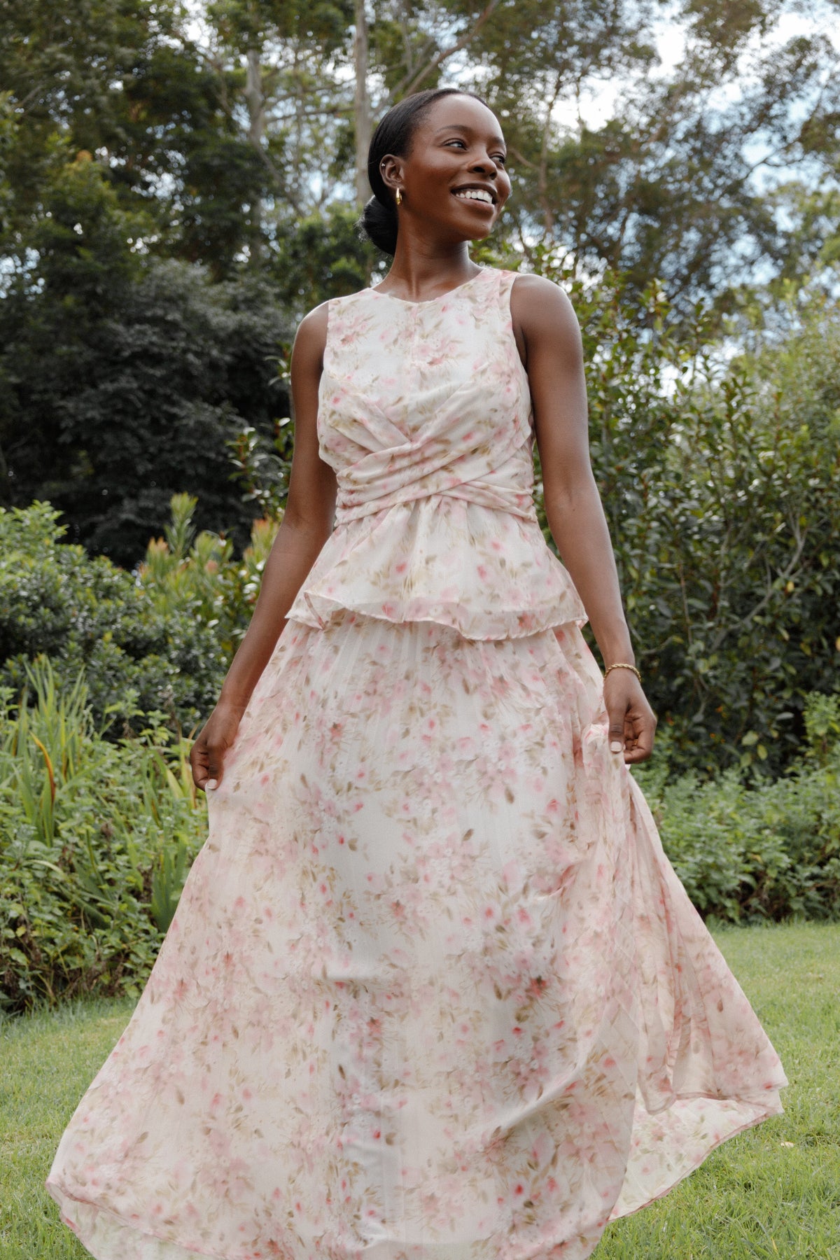 Mena Pleated Maxi Skirt in Blurred Pink Floral – view 7 of 7