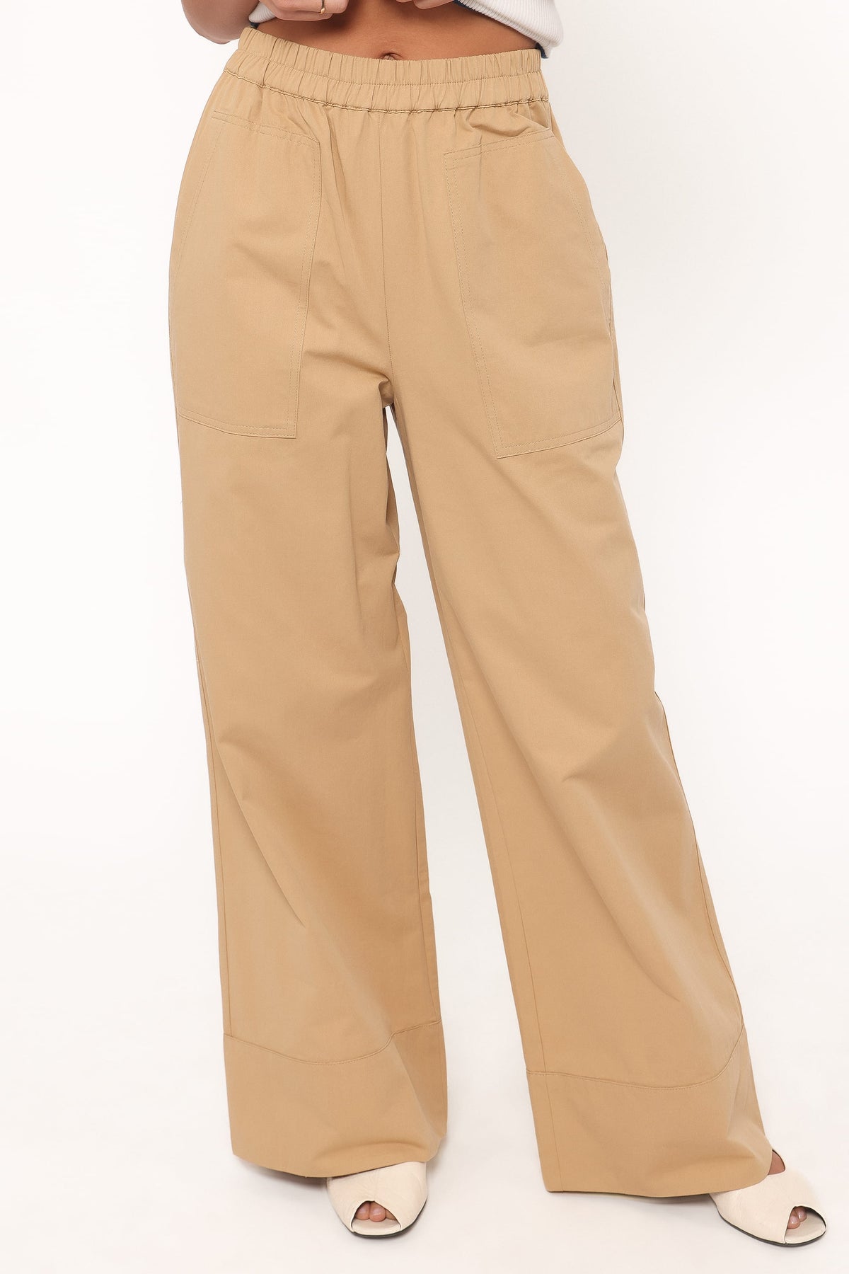 Mia Wide Leg Cropped Pant in Taupe – view 3 of 8