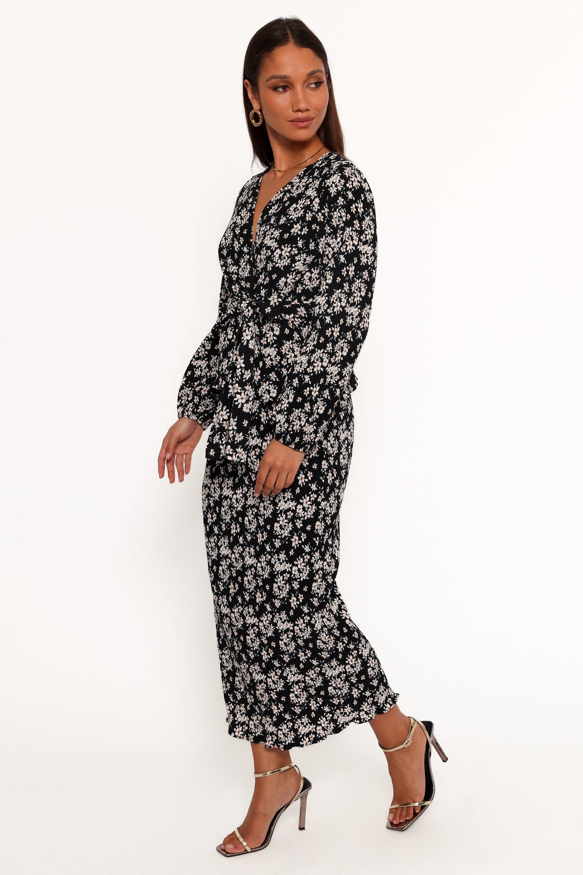 Minelli Pleat Midi Skirt in Black/White Floral – view 5 of 7