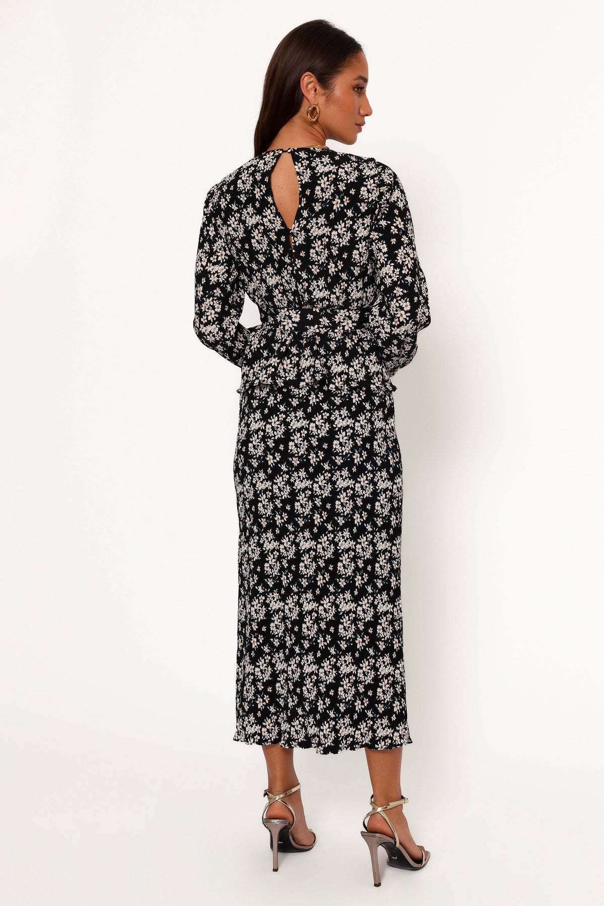 Minelli Pleat Midi Skirt in Black/White Floral – view 6 of 7