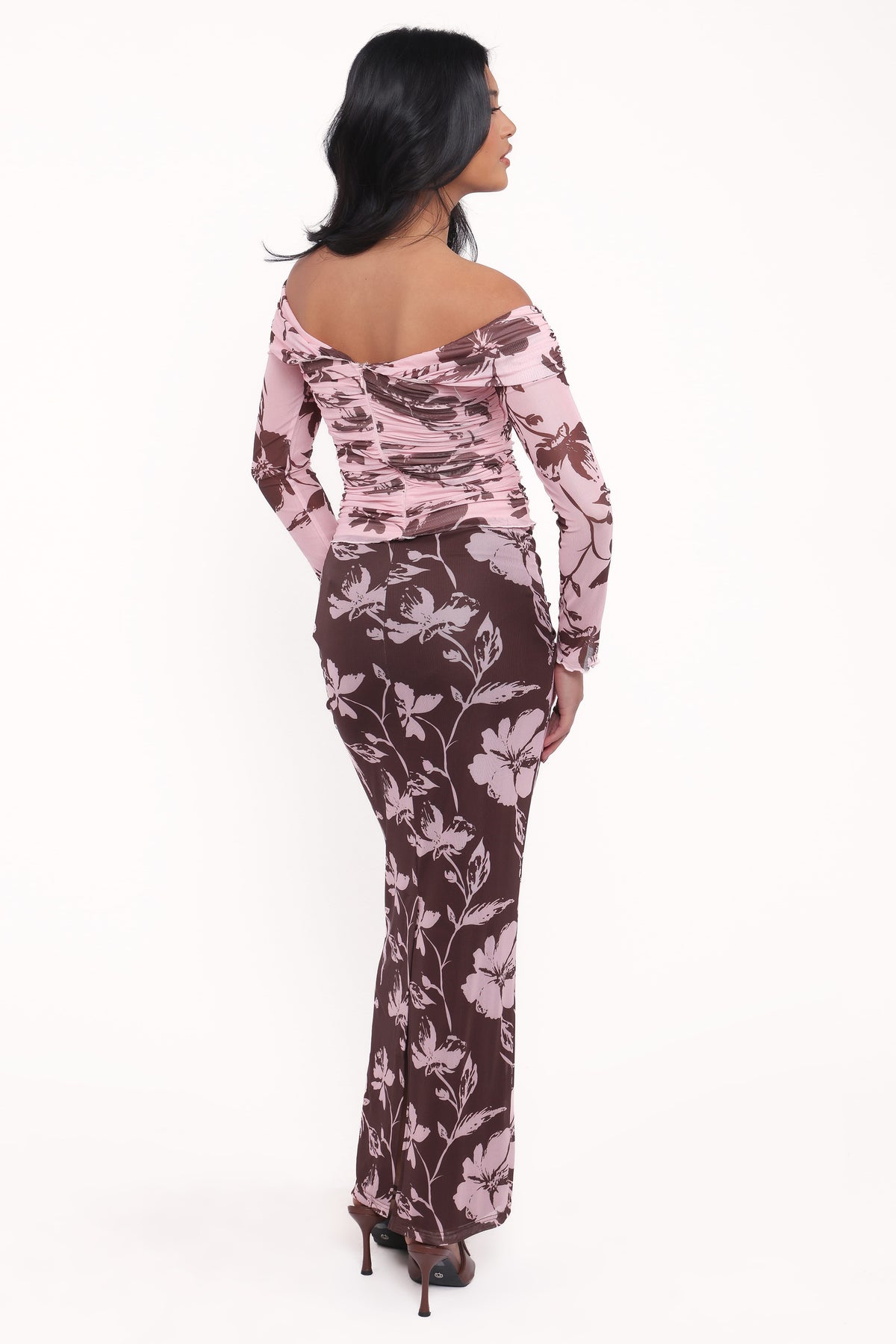 Navida Mesh Midi Skirt in Pink Brown Floral – view 4 of 6