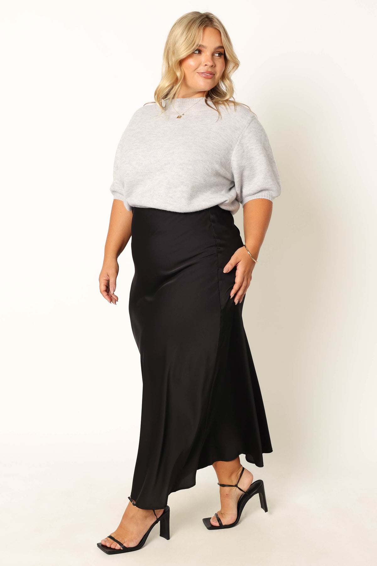 Nellie Satin Midi Skirt in Black – view 4 of 9