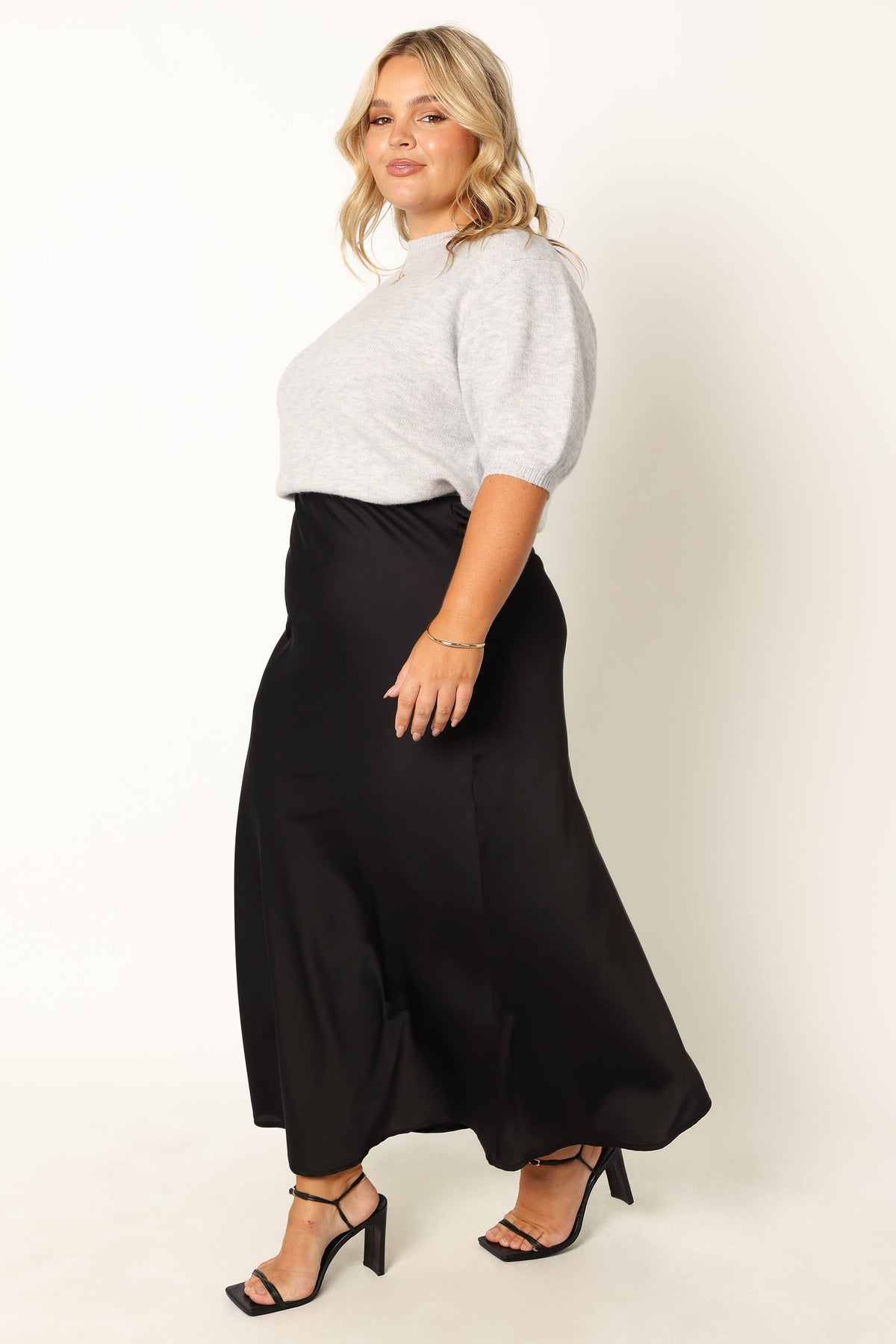 Nellie Satin Midi Skirt in Black – view 7 of 9