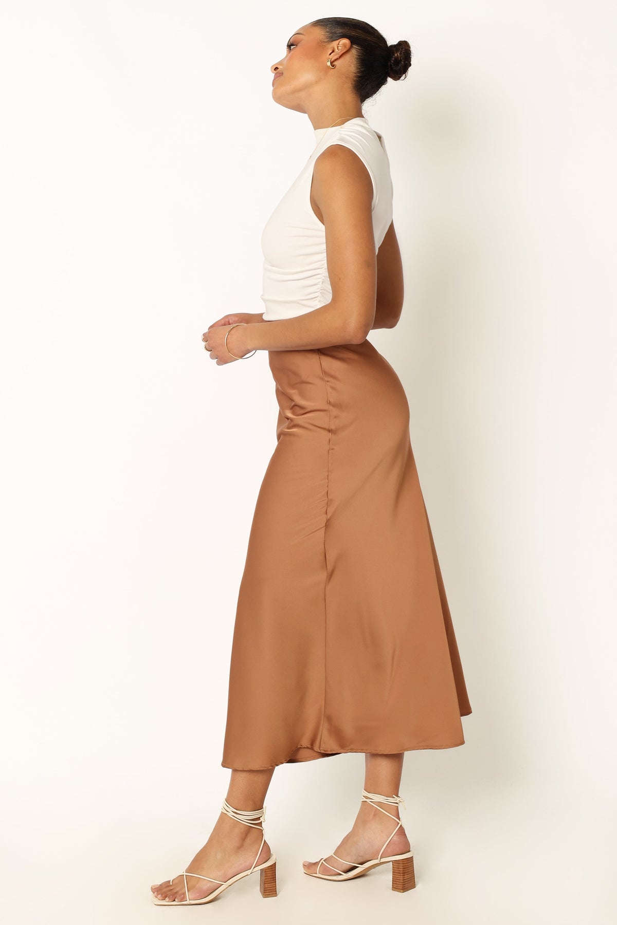 Nellie Satin Midi Skirt in Bronze – view 8 of 10