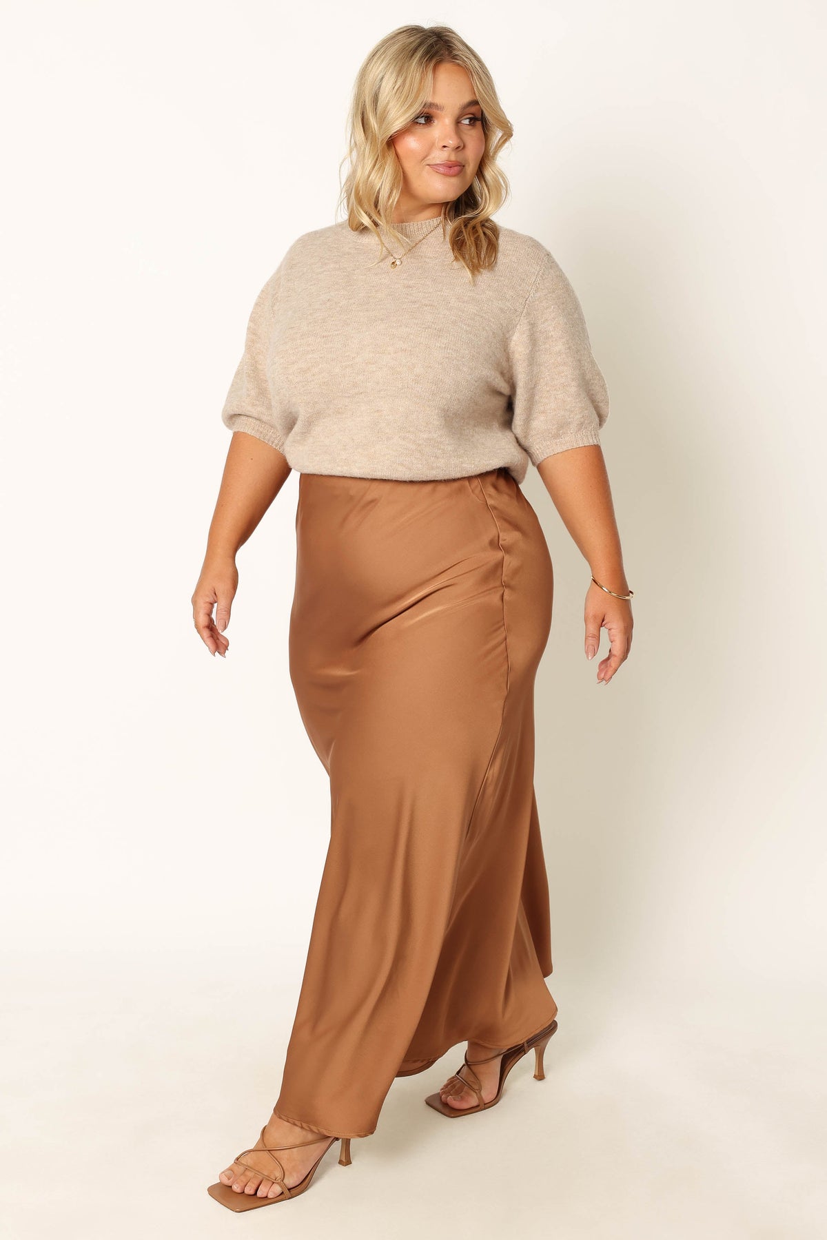 Nellie Satin Midi Skirt in Bronze – view 3 of 10