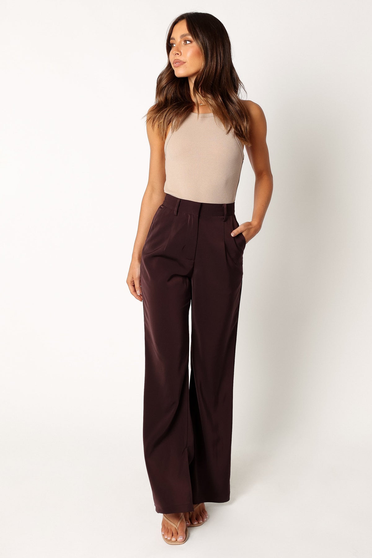 Neveah Silky Wide Leg Trousers in Merlot – view 3 of 11