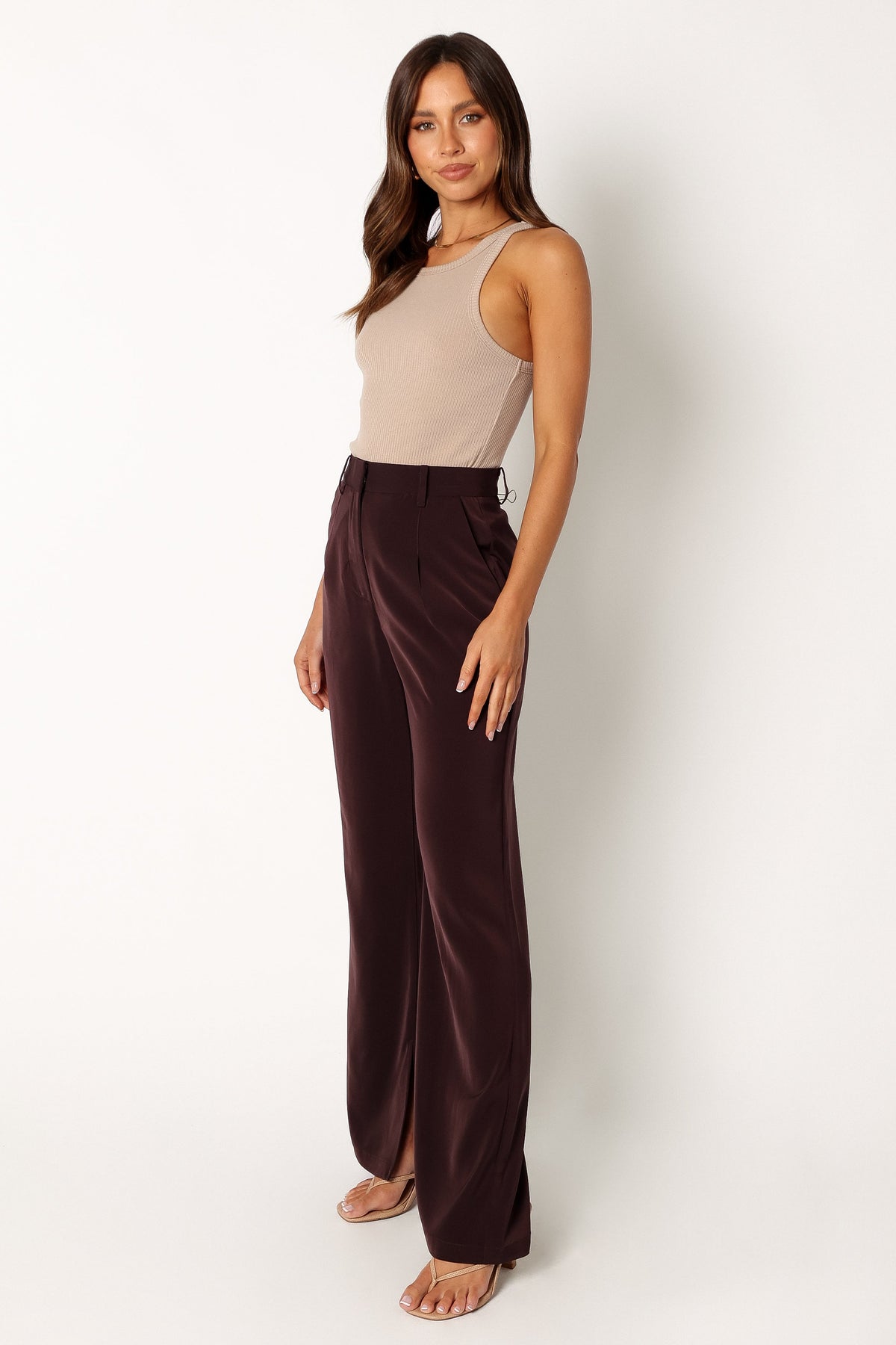 Neveah Silky Wide Leg Trousers in Merlot – view 4 of 11