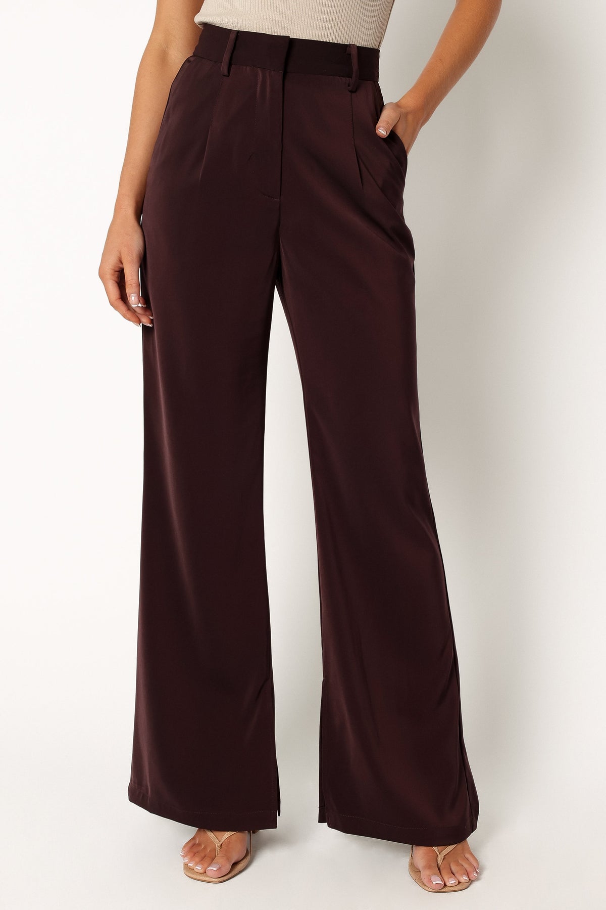 Neveah Silky Wide Leg Trousers in Merlot – view 10 of 11