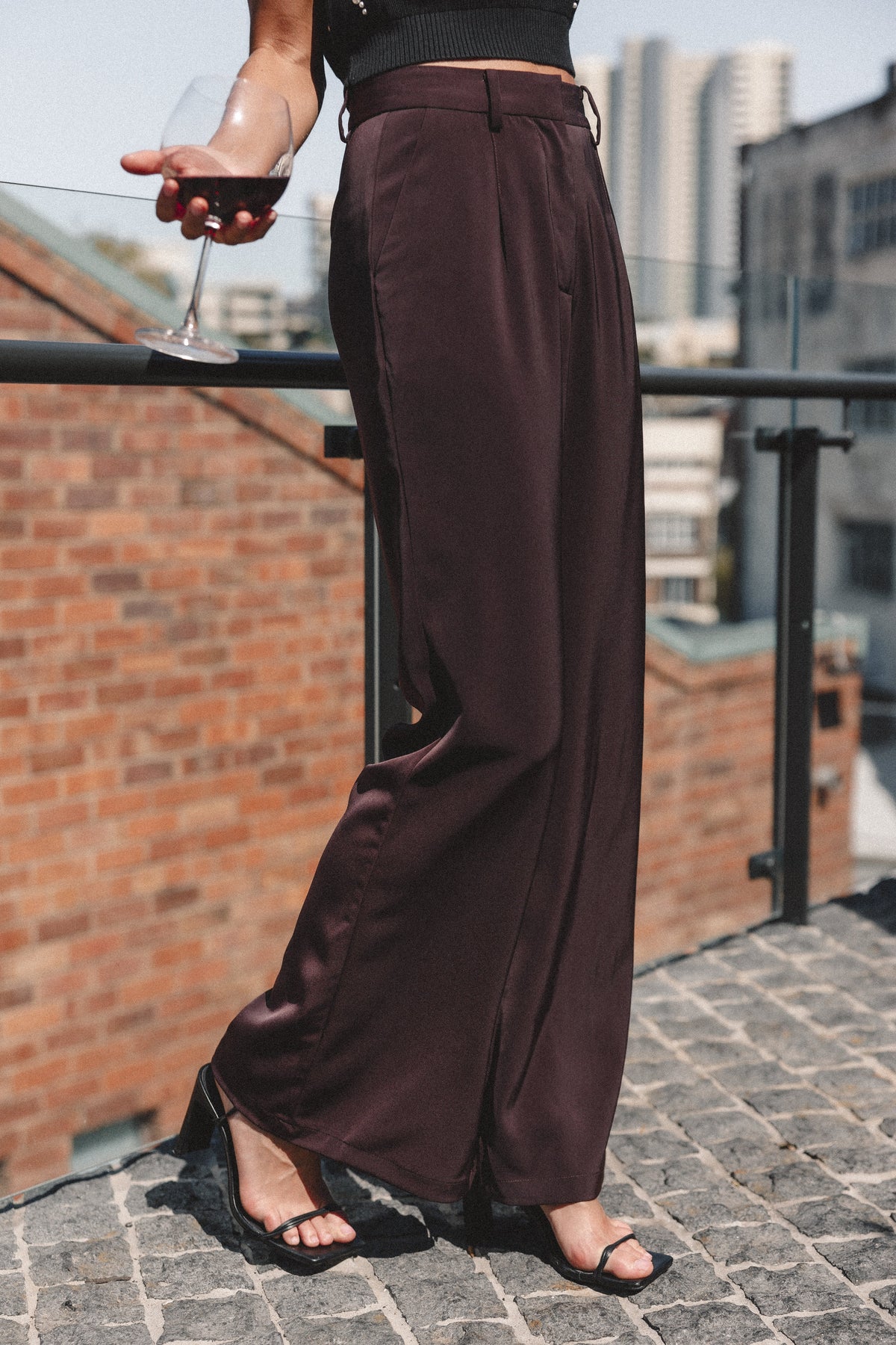 Neveah Silky Wide Leg Trousers in Merlot – view 2 of 11