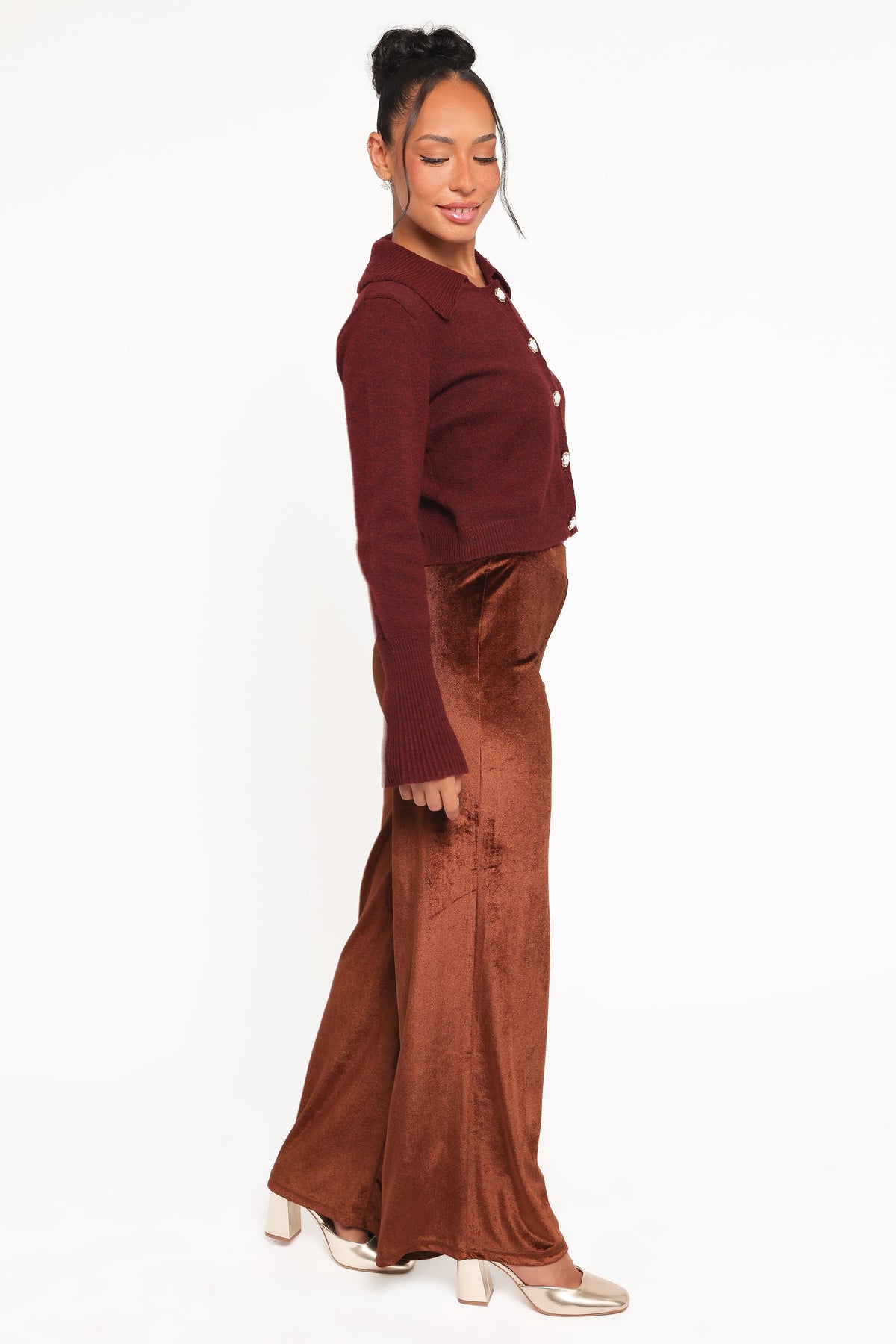 Riley Stretch Velvet Pant in Chocolate – view 4 of 7