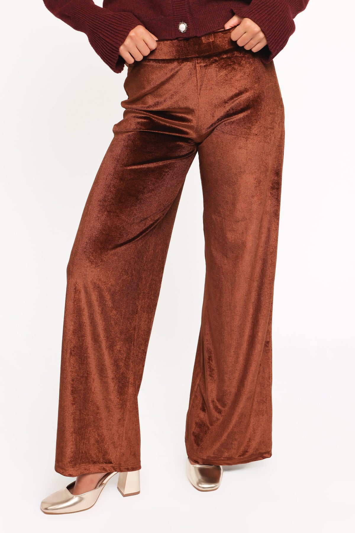 Riley Stretch Velvet Pant in Chocolate – view 3 of 7
