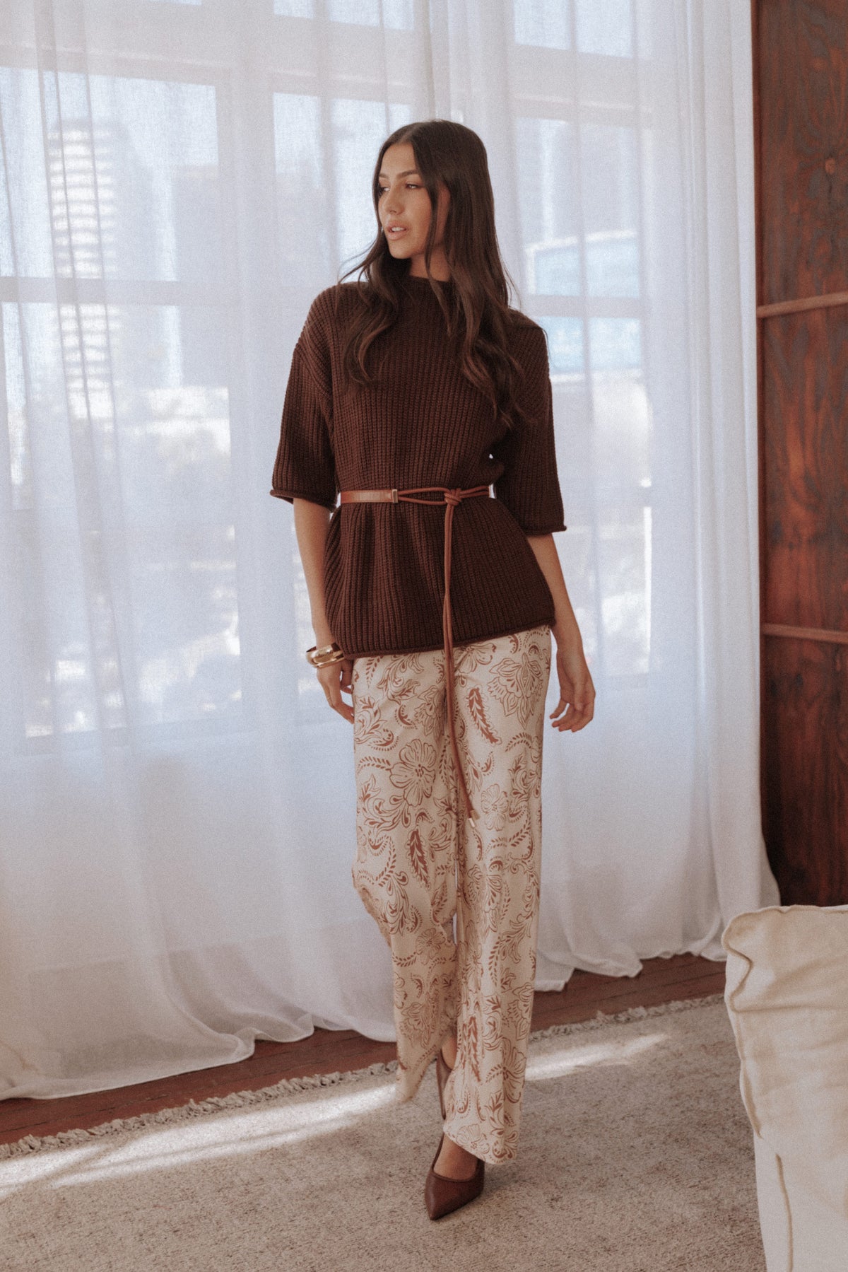 Rosalie Satin Pant in Brown Paisley – view 1 of 6