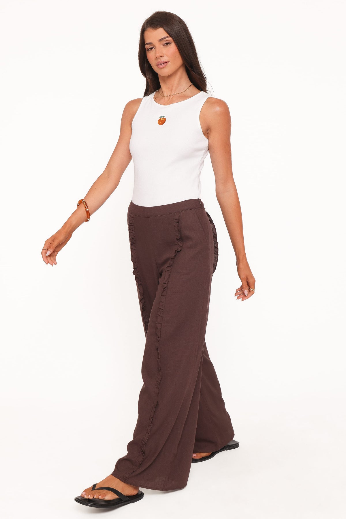 Samiya Frill Pants in Dark Brown – view 3 of 8
