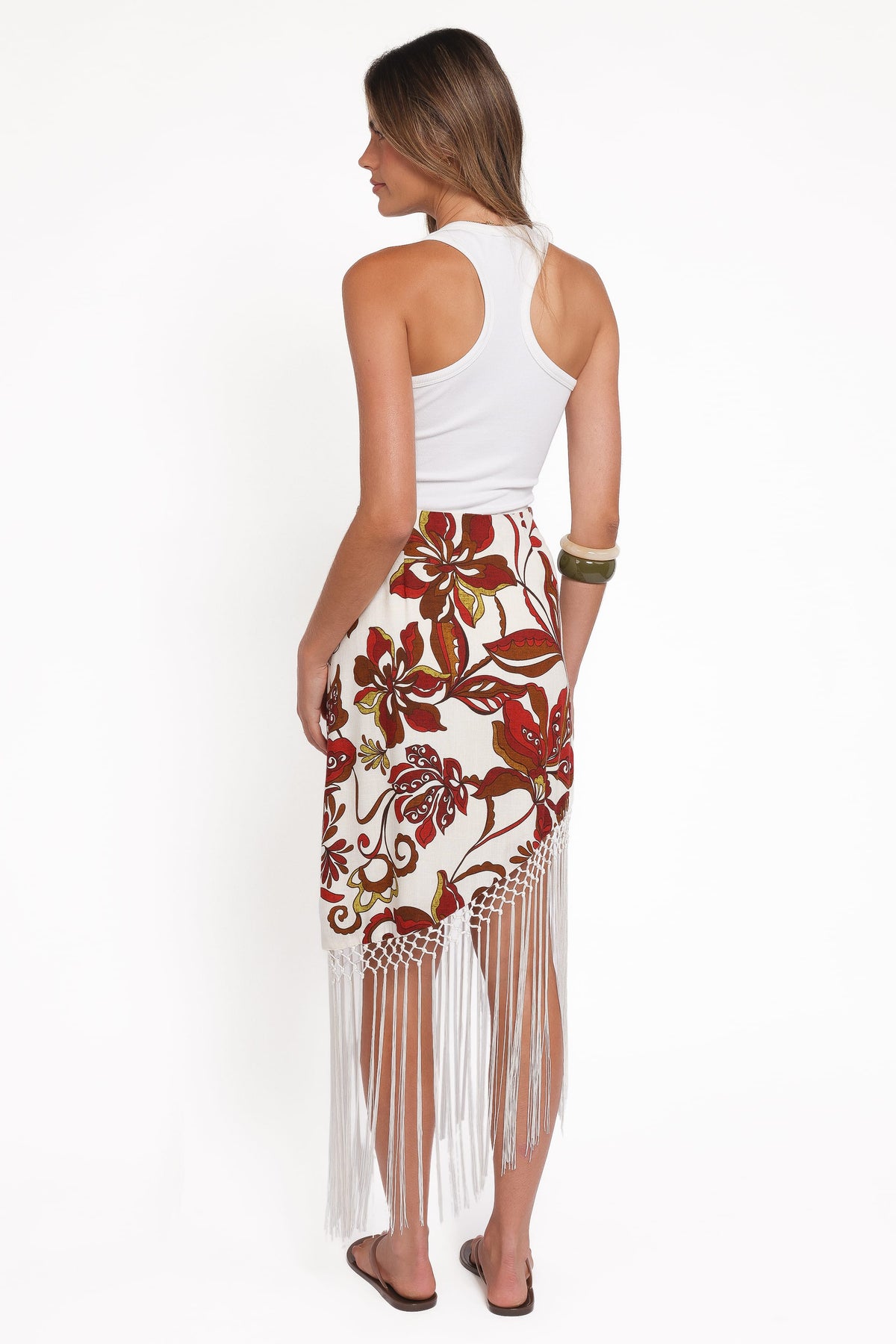 Shelby Midi Fringe Skirt in Brown Floral – view 5 of 7