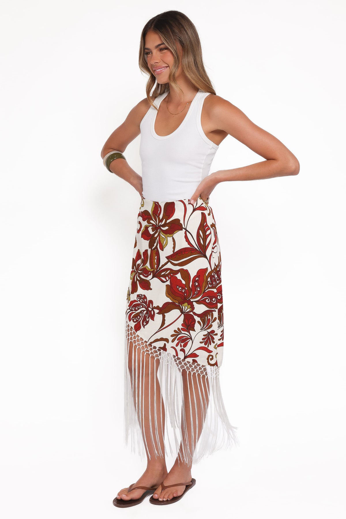 Shelby Midi Fringe Skirt in Brown Floral – view 4 of 7