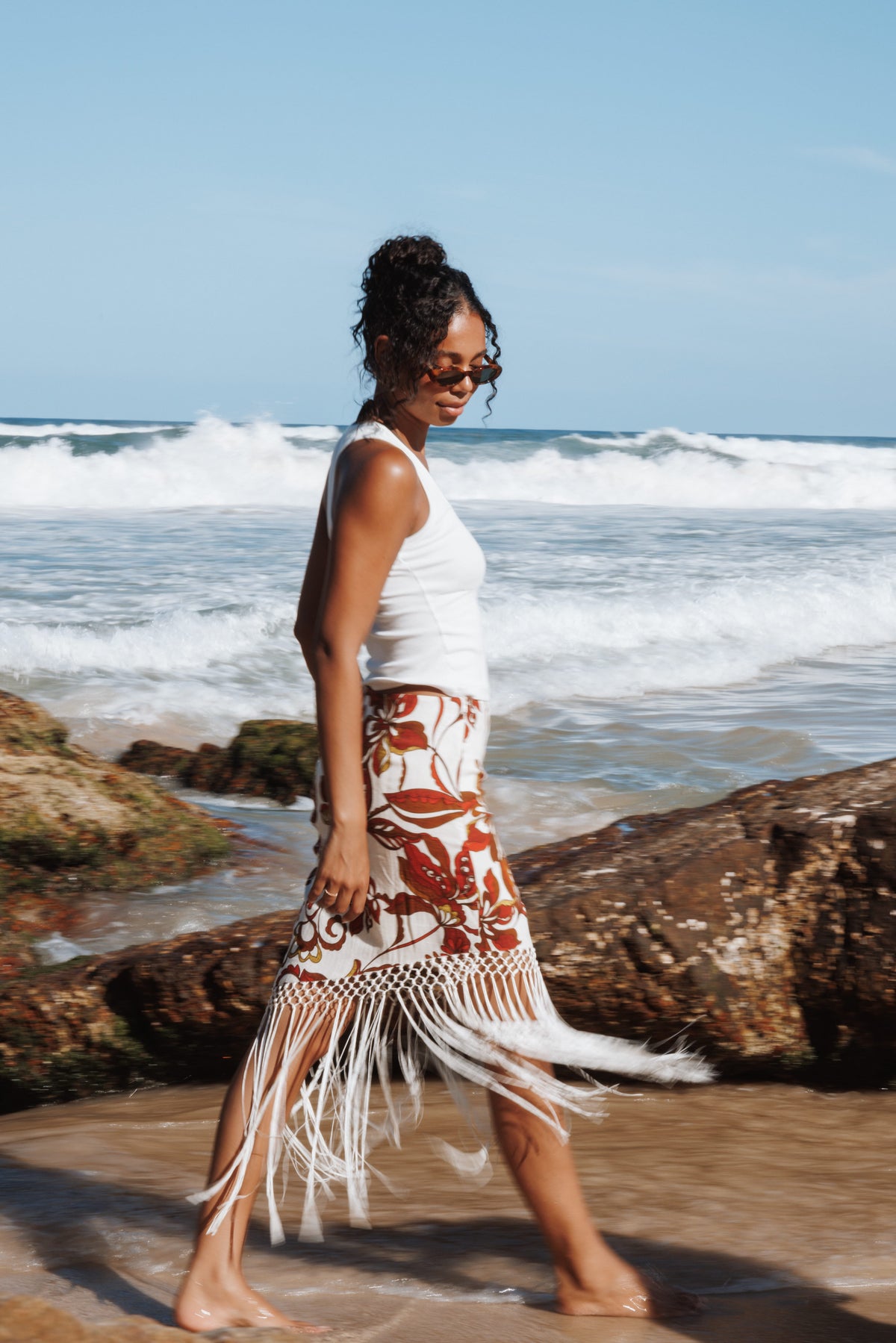 Shelby Midi Fringe Skirt in Brown Floral – view 7 of 7