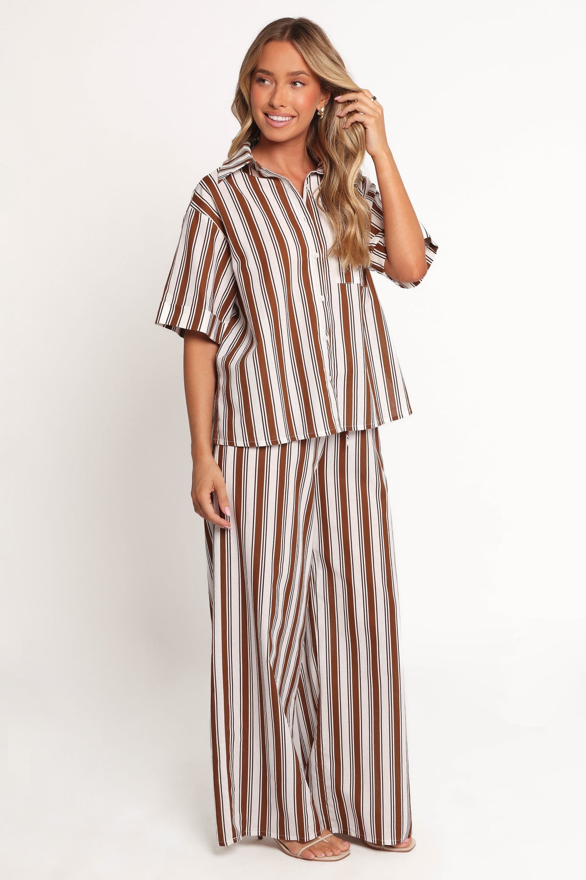 Thalia Wide Leg Pant in Chocolate Stripe – view 6 of 7