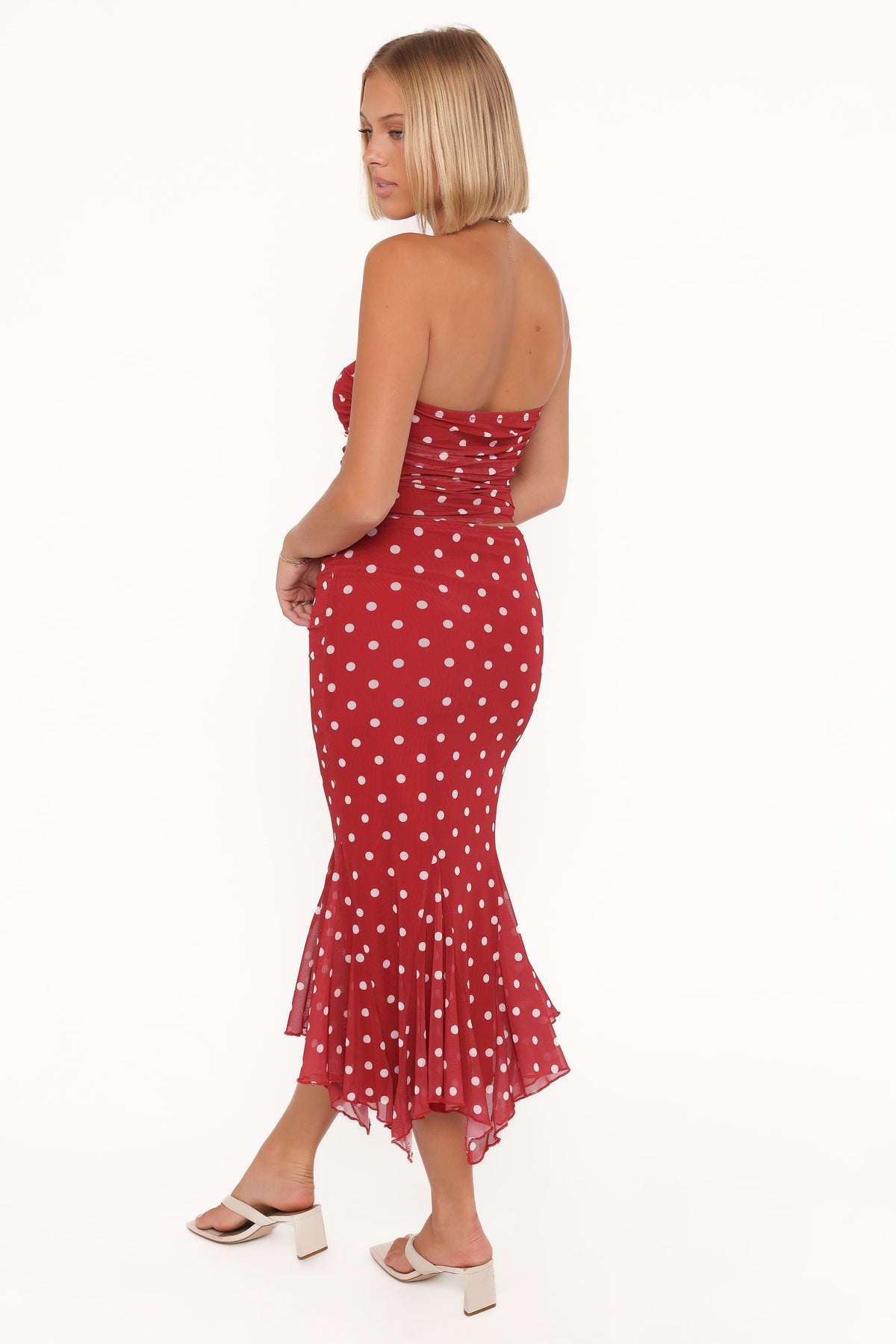 Tullia Mesh Midi Skirt in Red Polka Dot – view 4 of 5